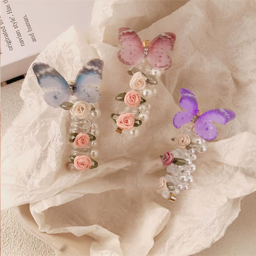 Girls' Butterfly Pearl Hair Ties, Colorful Ponytail Braid Accessories, Cute Back-Of-Head Decorations, Perfect Gift Idea