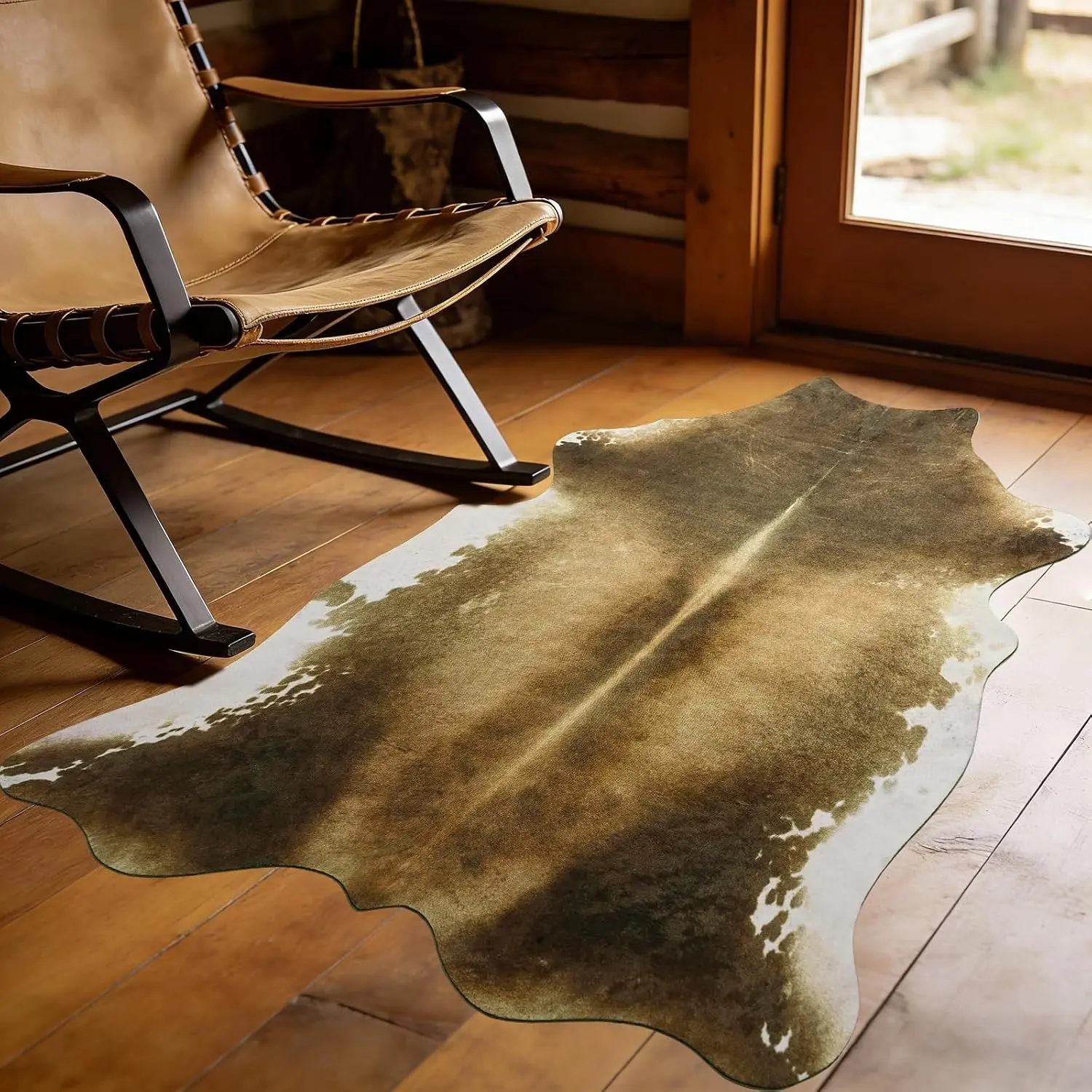Washable Non Slip Faux Cowhide Rug 2x3 Brindle and White, Small Indoor Front Door Entryway Mat,  Rustic Cottagecore Decor  Print Throw Layering Rug for Dorm Room
