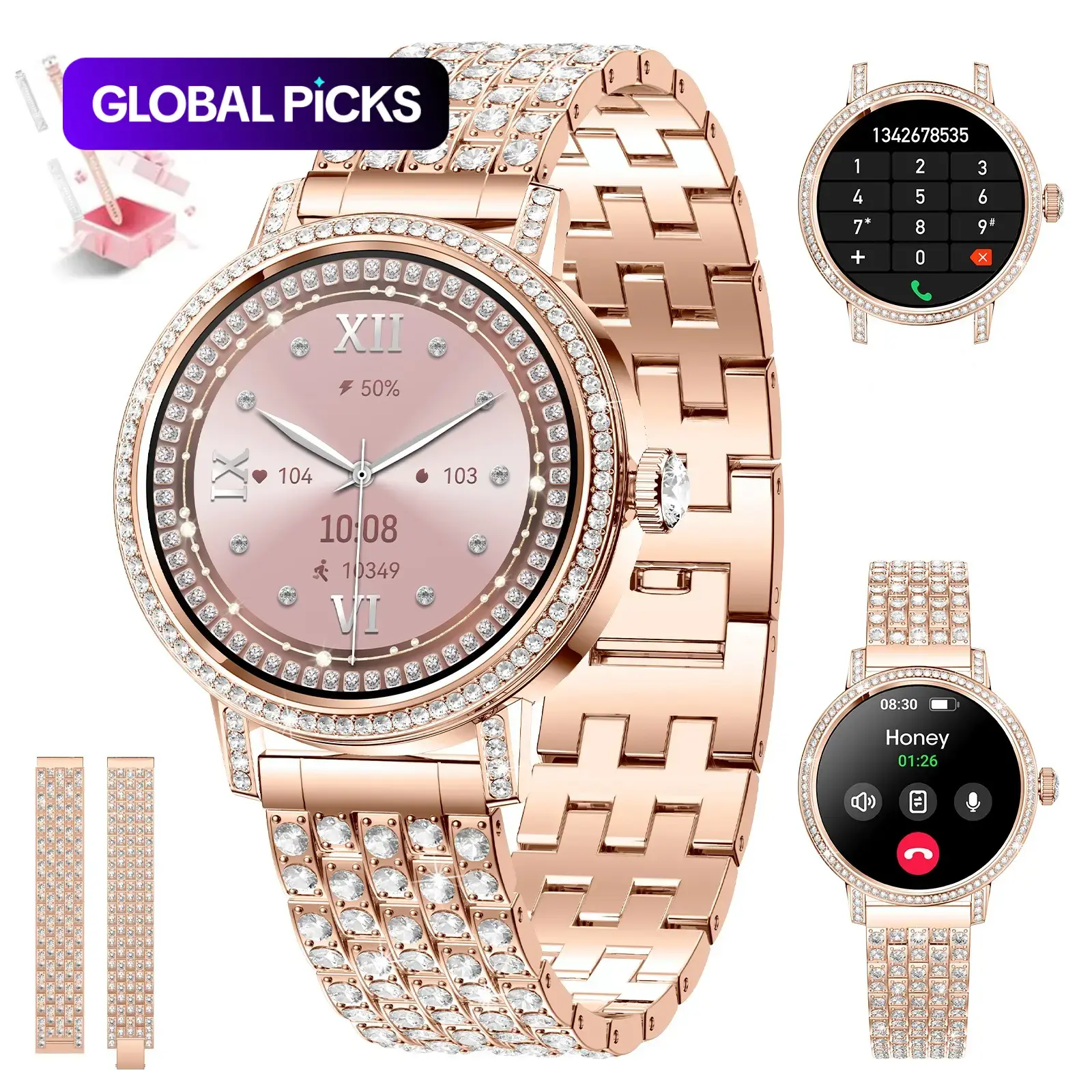 2026 New Arrival Fashion Women's Smartwatch,1.27‑Inch HD Touch Screen,Bluetooth Call,Sports Tracker,100+ Sports Modes,Notifications,DIY Watch Faces,Waterproof,iOS & Android Compatible,Ideal Gift for Wife/Girlfriend,Christmas Gift (3 Straps Included)