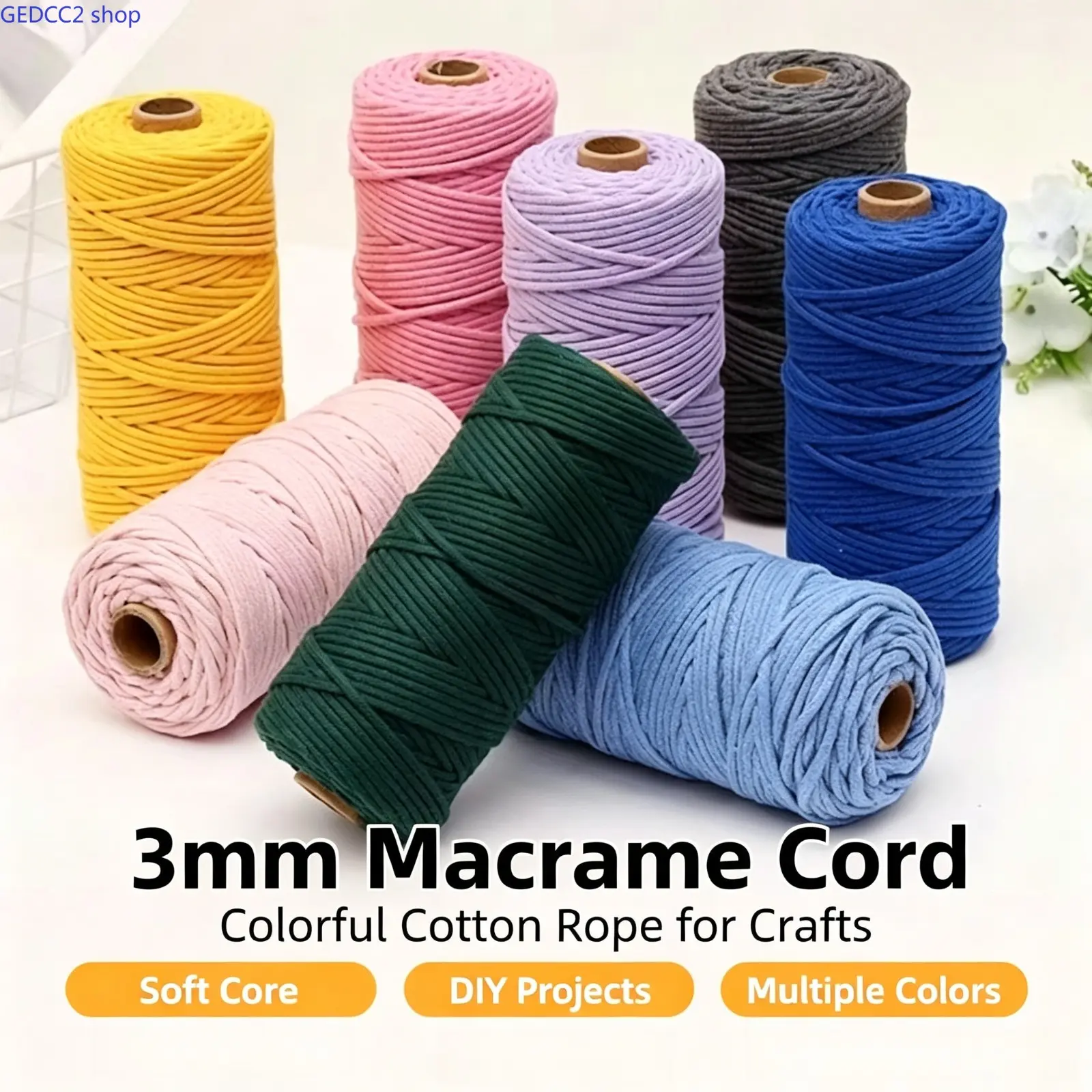 3mm Braided Cotton Rope - Soft Core-Filled Cotton Cord for Hammock Setup, Macrame Crafts, Home Decoration Projects (Sports & Outdoor Camping Hiking Accessory), Braided Rope, Soft Cotton
