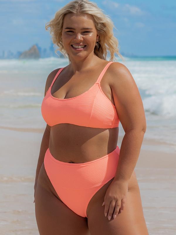 Popvil Women's Sporty Tank Solid Bikini Set,Tummy Control High Waisted Neon Bathing Suit,Supportive Swimsuit with Removable Pads,dealsforyoudays