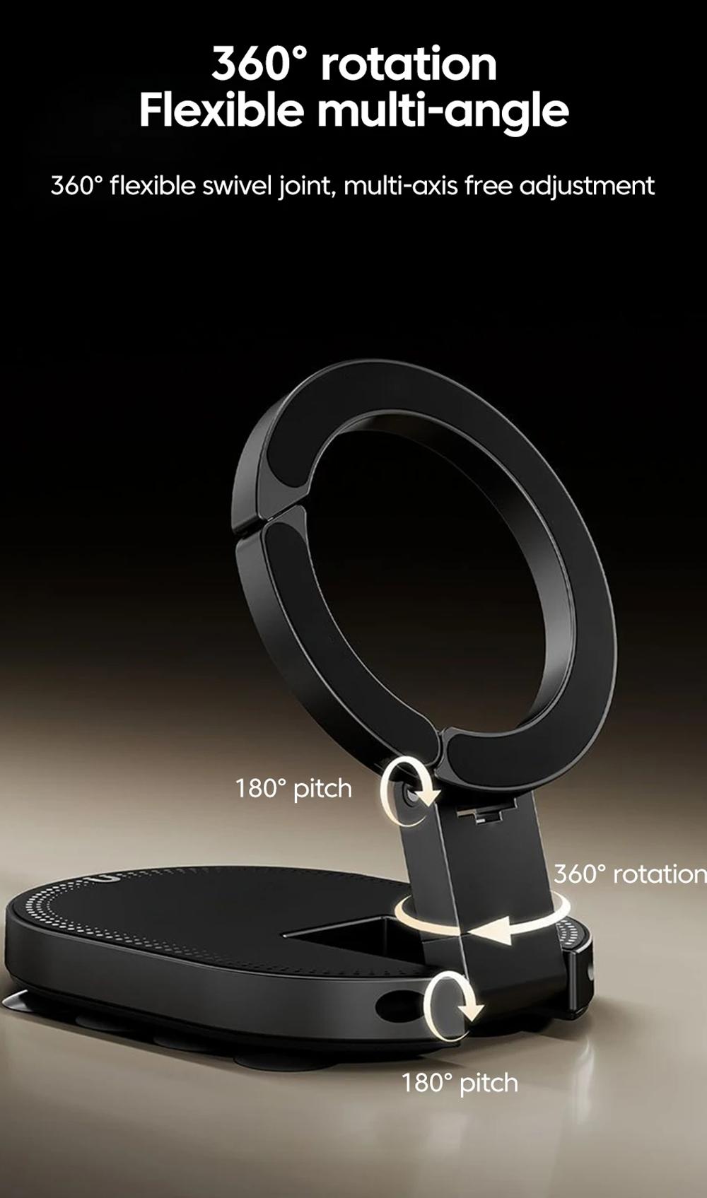 Three-in-One Magnetic Phone Stand, Multi-functional Foldable Portable Magnetic Adhesive Stand, Phone Desktop Wall Mount Stand, Finger Ring Magnetic Adhesive Stand, Foldable Rotating Three-in-One Multi-functional Phone Stand