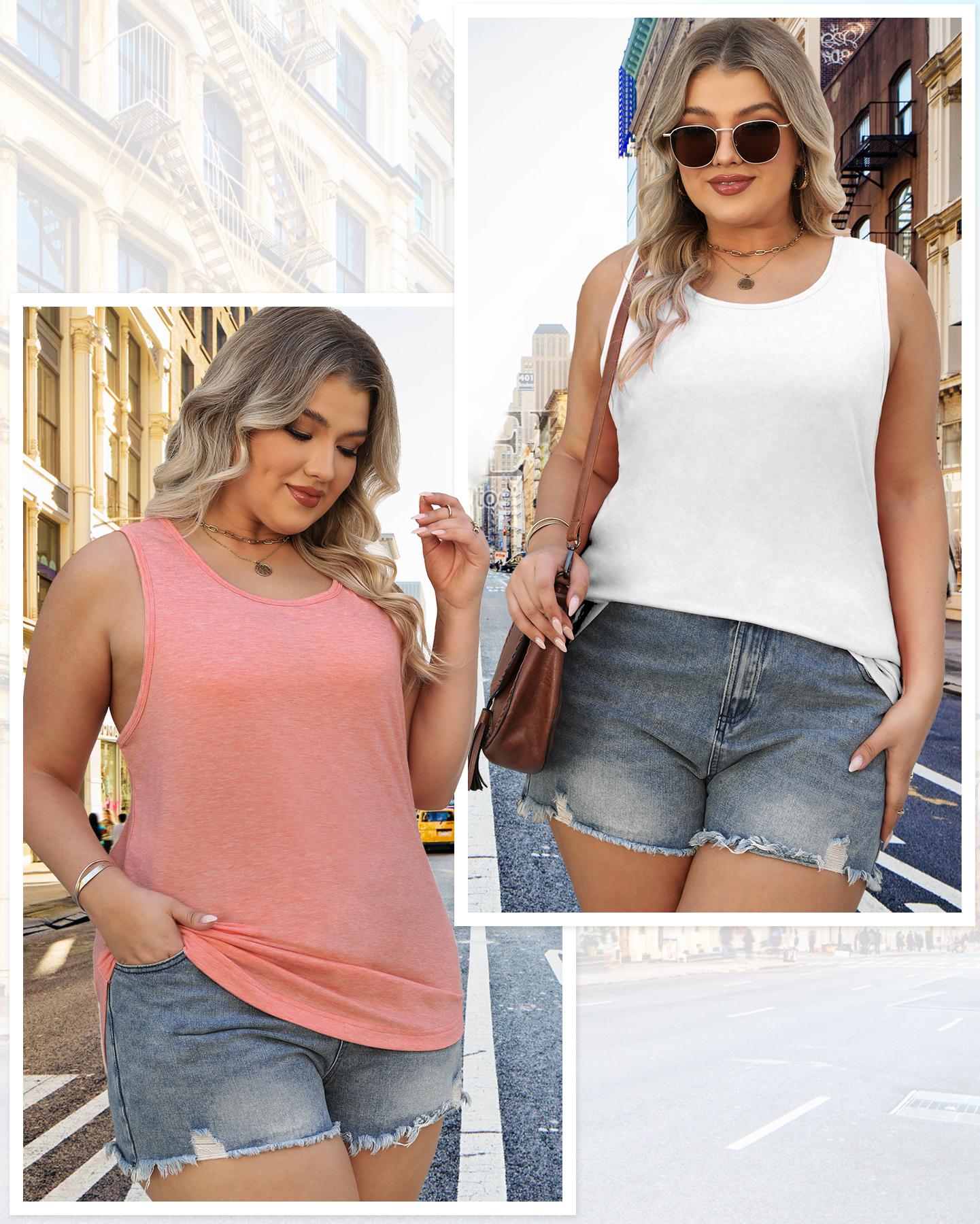 4 Pcs Tank Tops for Women Sleeveless Top Basic Tanks, Curved Hem