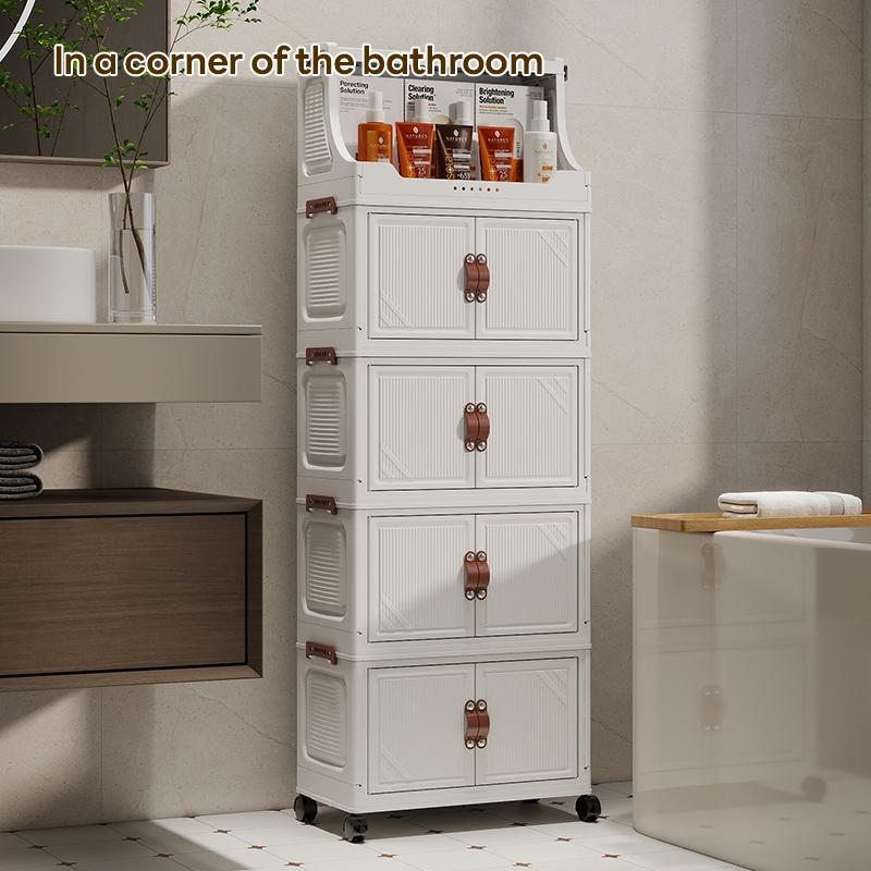 Foldable Storage Cabinet with Wheels, Multi-Layer Plastic Organizer, 36cm*25cm/46cm*28cm, Ideal for Living Room and Bedroom