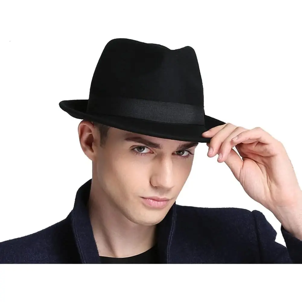 Men's Warm Felt Fedora Trilby Hat Vintage Panama Style Short Brim Winter Bowler Outdoor British Jazz Costume HeadwearGift