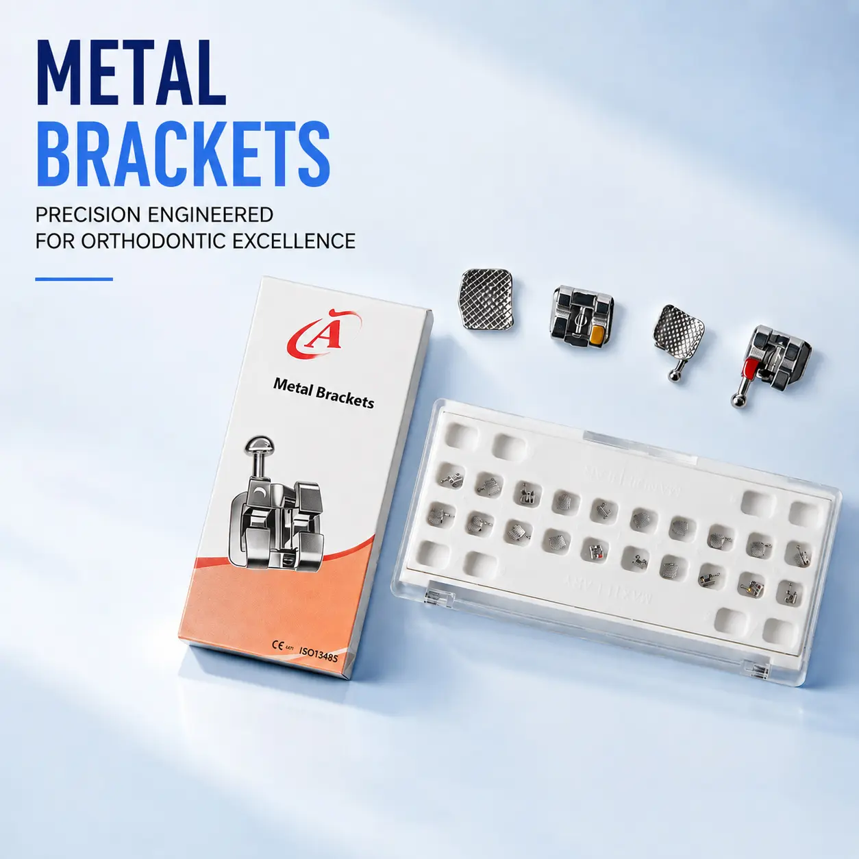 Metal Mesh-Base Dental Bracket Set, 50g Traditional Oral Orthodontic Accessory with Strong Bonding, Unscented Clinic-Use Dental Consumables and Storage Box