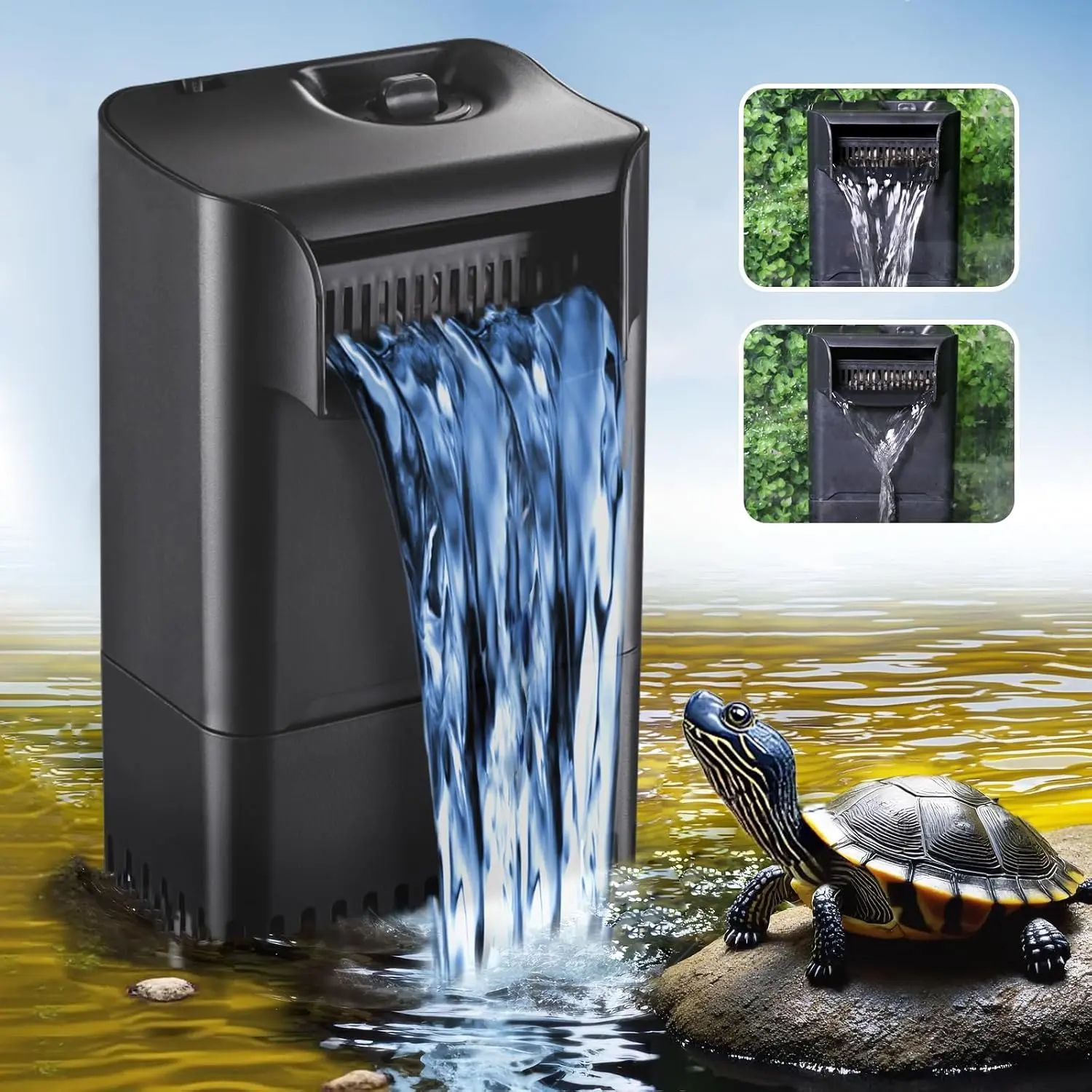 220GPH Turtle Filter for 20-45 Gal Tank, Small Turtle Filters 3-stage Filtration for Freshwater Saltwater Cloudywater, Ultra-quiet and Flow Adjustable for Fish Turtles Shrimps Amphibians Frogs |   Minimum water level required: 2.6 inches