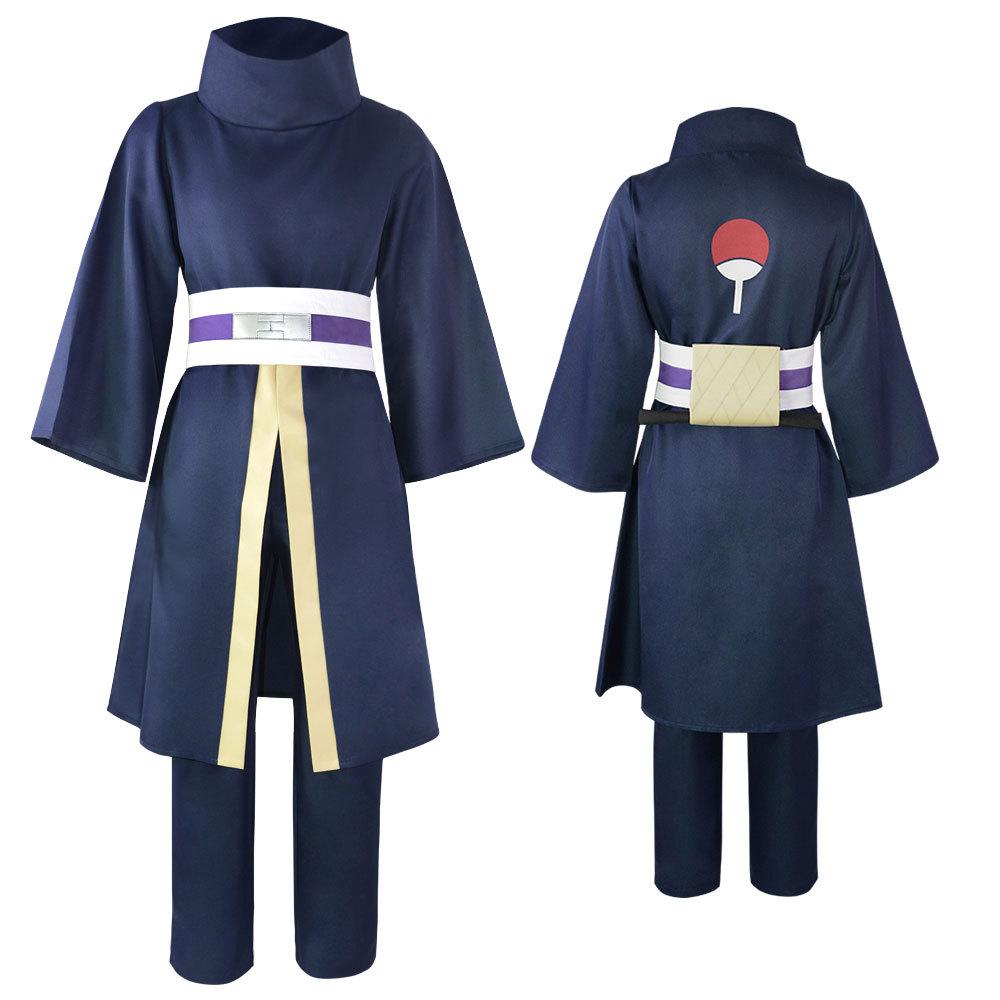 Uchiha Obito Cosplay Costume with Mask Uchiha Clan Battle Outfit Halloween Anime Expo Attire Men's High-Collar Ninja Robe Set