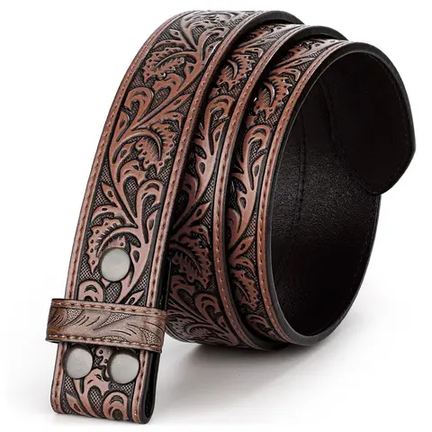 Adults' Western Concho Vintage Leather Belt - Trendy Exquisite, Engraved Embossed, Interchangeable Buckle, Casual Dress Accessory for Jeans, Wild West Cowboy Stuff Fashion Item,sohochic