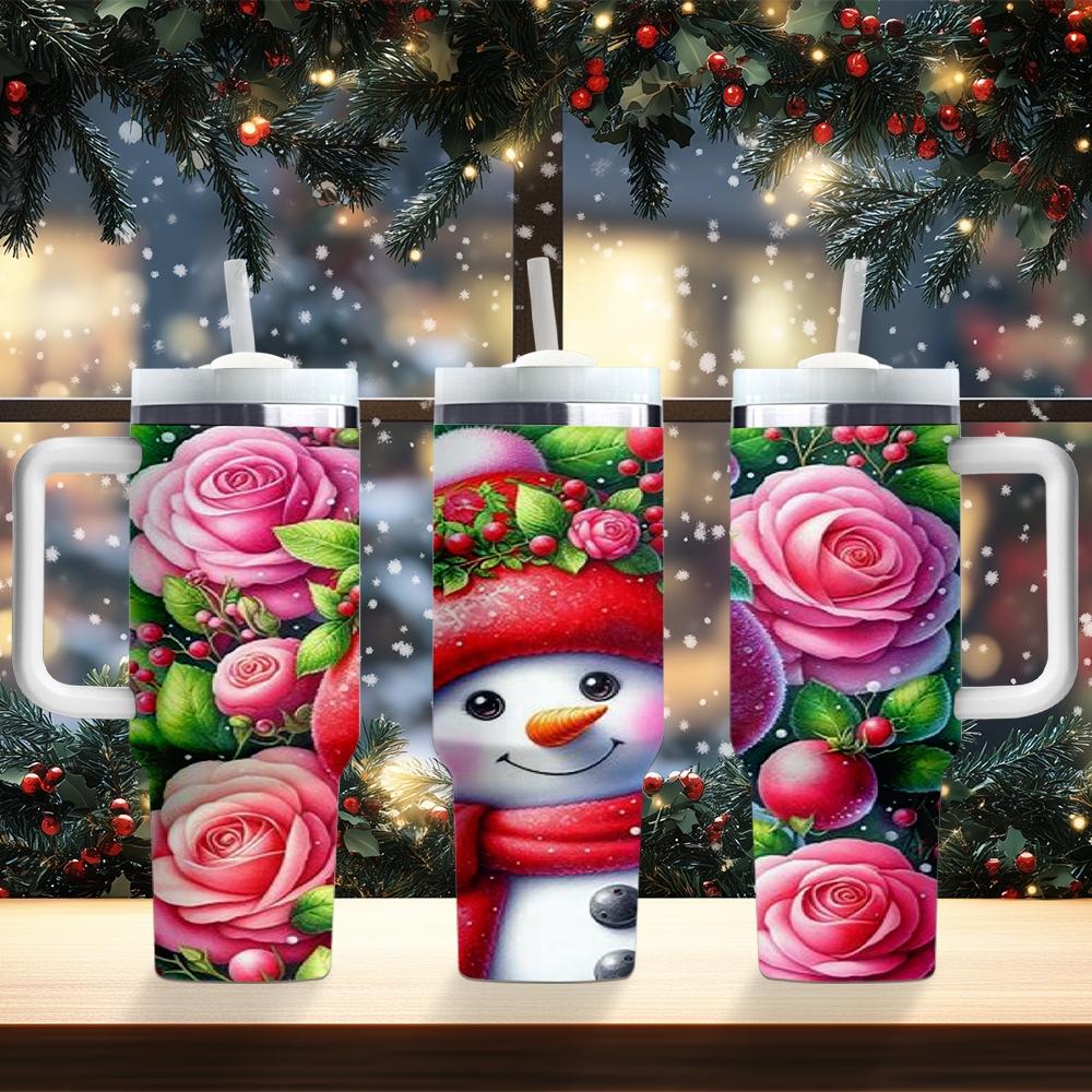 1pc Christmas water bottle, cartoon snowman, portable insulated stainless steel straw cup with handle, car mug, outdoor mug, travel mug, cup - Christmas and Valentine's Day gift, back-to-school for students (straw inside the cup).