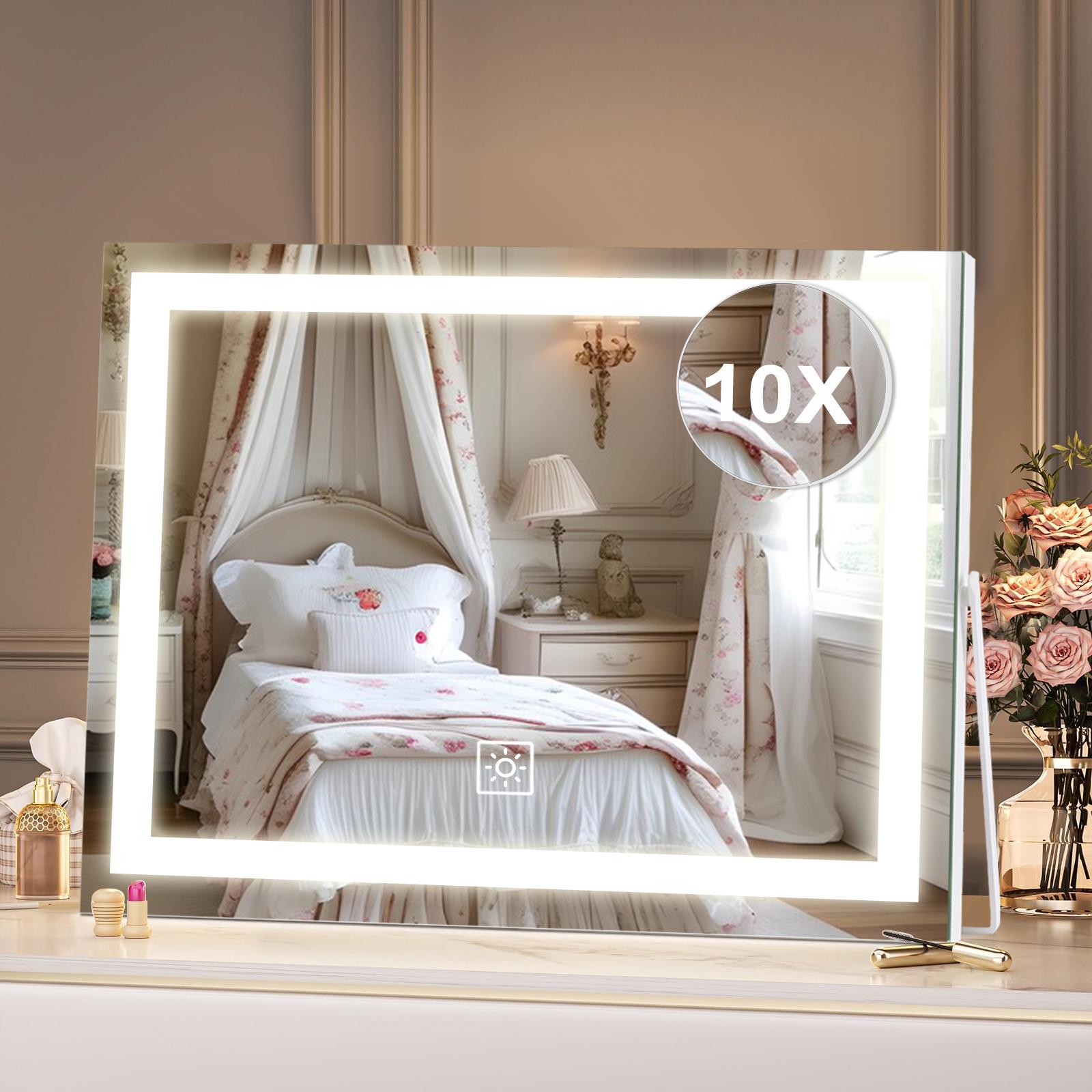 Smart LED Vanity Mirror with Lights – Lighted Makeup Mirror with Detachable 10X Magnification, 3 Color Modes & Stepless Dimming, 360° Rotation – Perfect for Women & Girls – Wedding & Birthday Gift