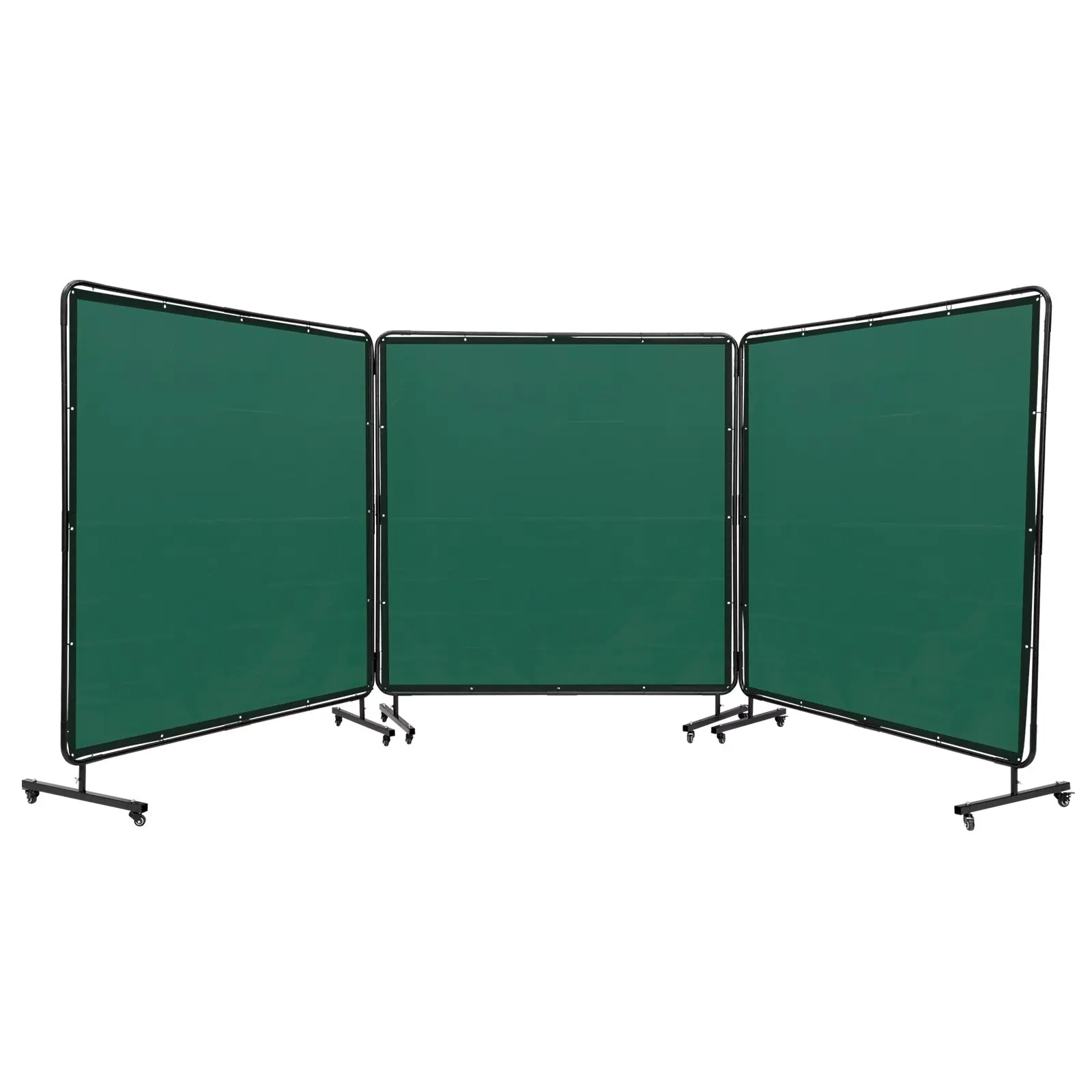 VEVOR Welding Screen with Frame, 6' x 6' 3 Panel Welding Curtain Screens, Flame-Resistant Vinyl Welding Protection Screen on 12 Swivel Wheels (6 Lockable), Moveable Professional for Workshop, Green