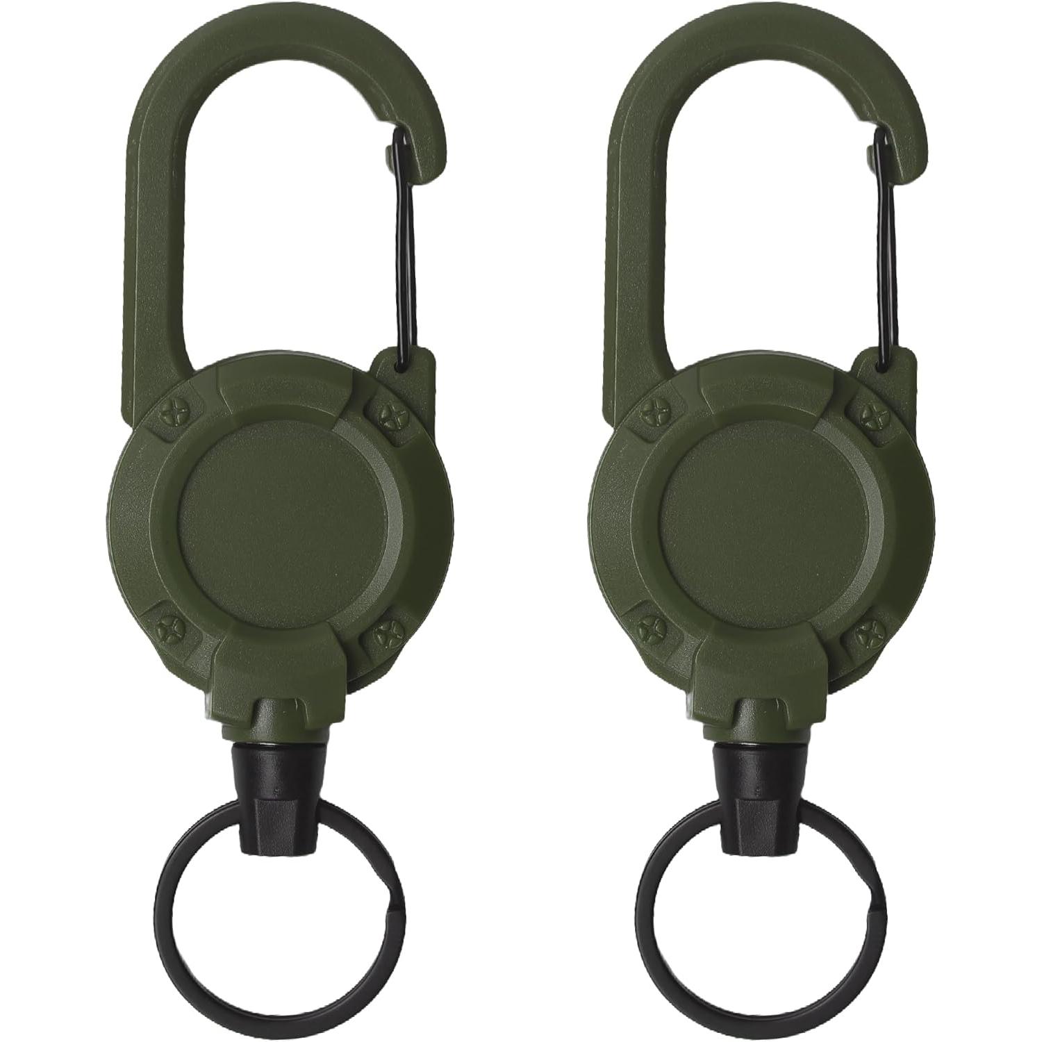 2-Pack Heavy Duty Retractable Keychains - Multi-Function Carabiner with Super Strong Steel Cable, Easy to Use, Unisex Design for Hiking, Camping & Climbing, Keychain Lanyard