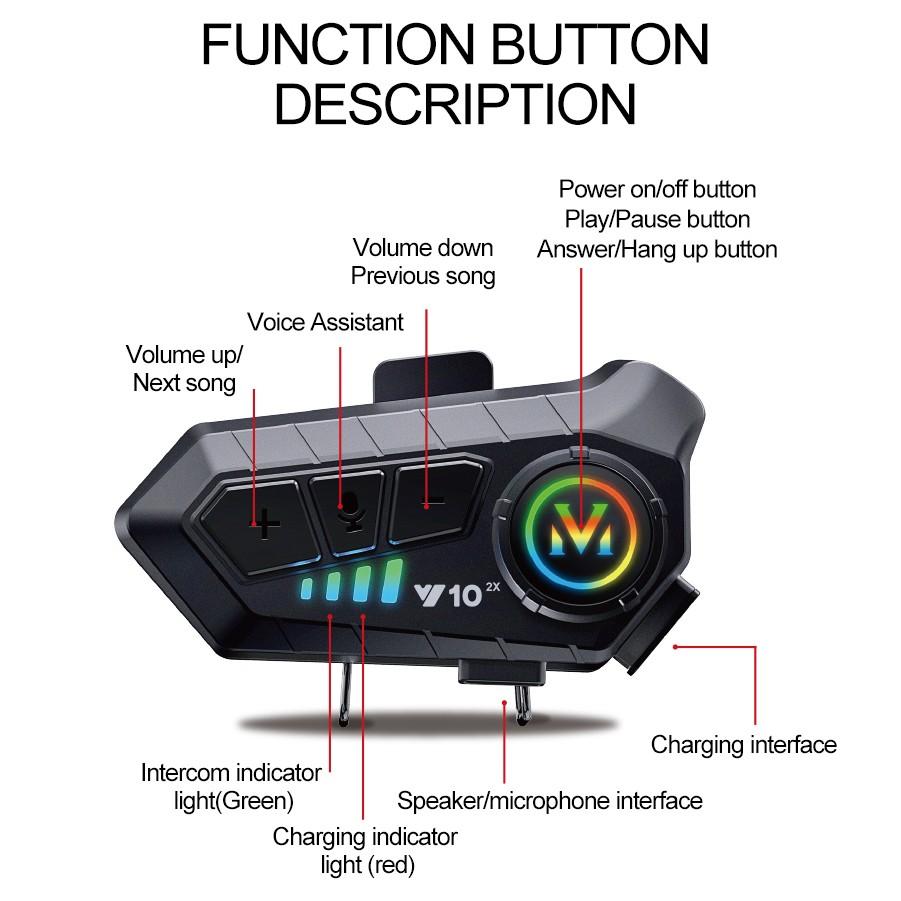 Y102x Motorcycle Helmet Headset, Bluetooth-compatible Intercom, Waterproof Ipx6, 1000mah Battery, Voice Control, Enhance Safe Riding Experience