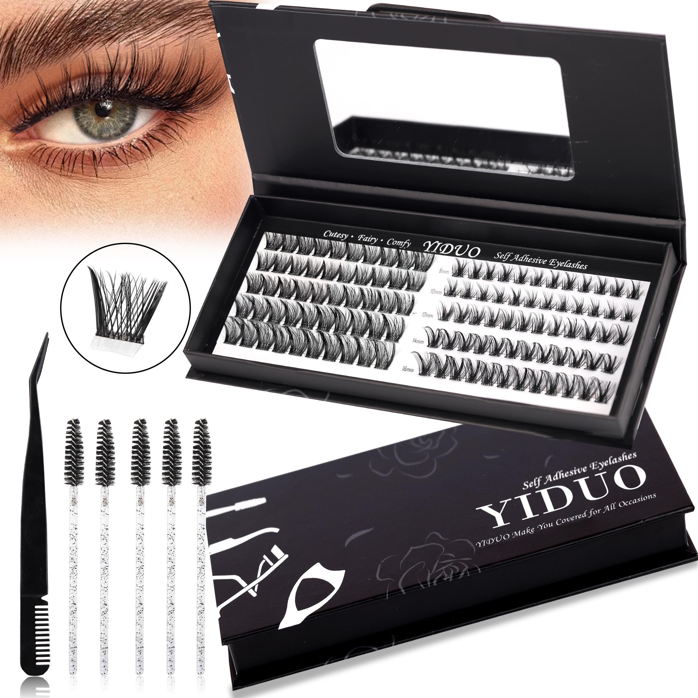 2 Styles Self Adhesive Lash Clusters Kit No Glue Eyelashes extensions Kit Wispy Lashes C-curly Volume Cluster Eyelash 10-16mm Pre glued Eyelash Clusters Individual Lashes with Tweezers 5 Eyelash Brush Easy Makeup Eyelashes Extension Set, Diy Lash Clusters