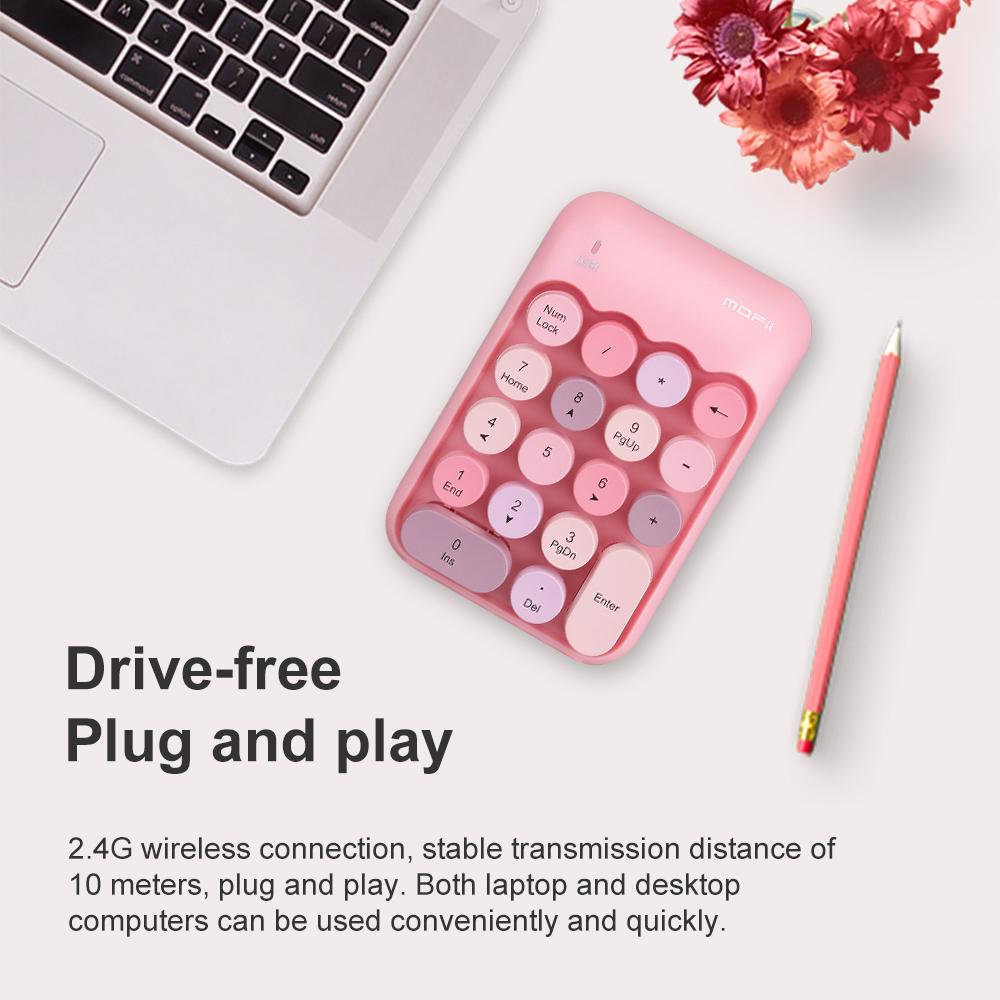 MOFii 1 Pack Macaron Pink Wireless Numeric Keypad, Portable Financial Office Keyboard, Universal for Laptop Desktop, US QWERTY (Battery Not Included)