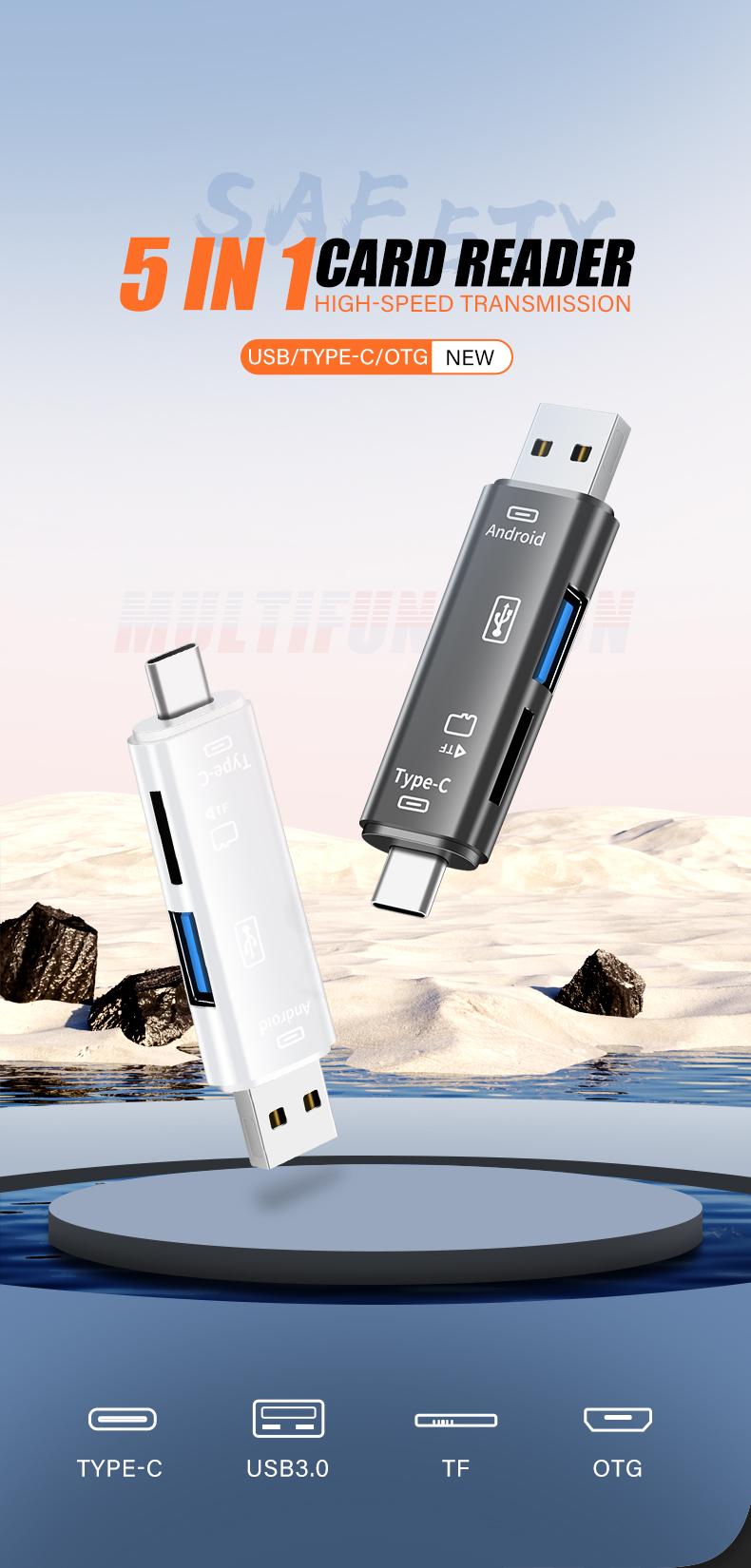 New 5 IN 1 Multifunction USB 3.0 Type C USB Micro USB SD TF Memory Card Reader For Android Computer Dock OTG Type C Adapter