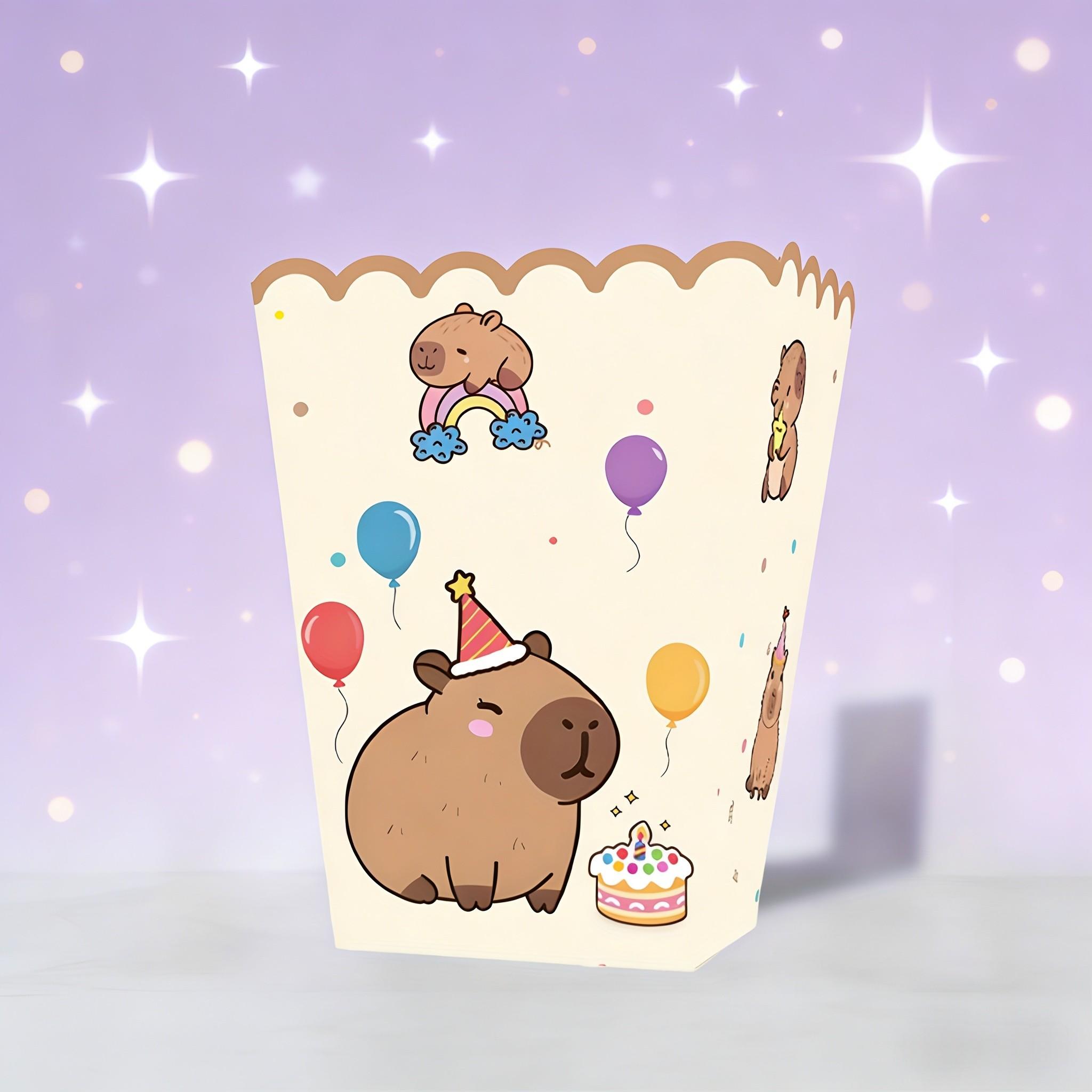 6 Piece Capybara Popcorn Boxes, Striped Paper Bags, Party Bags, Candy Boxes, Perfect for Theme Celebrations, Elegant Party Decor