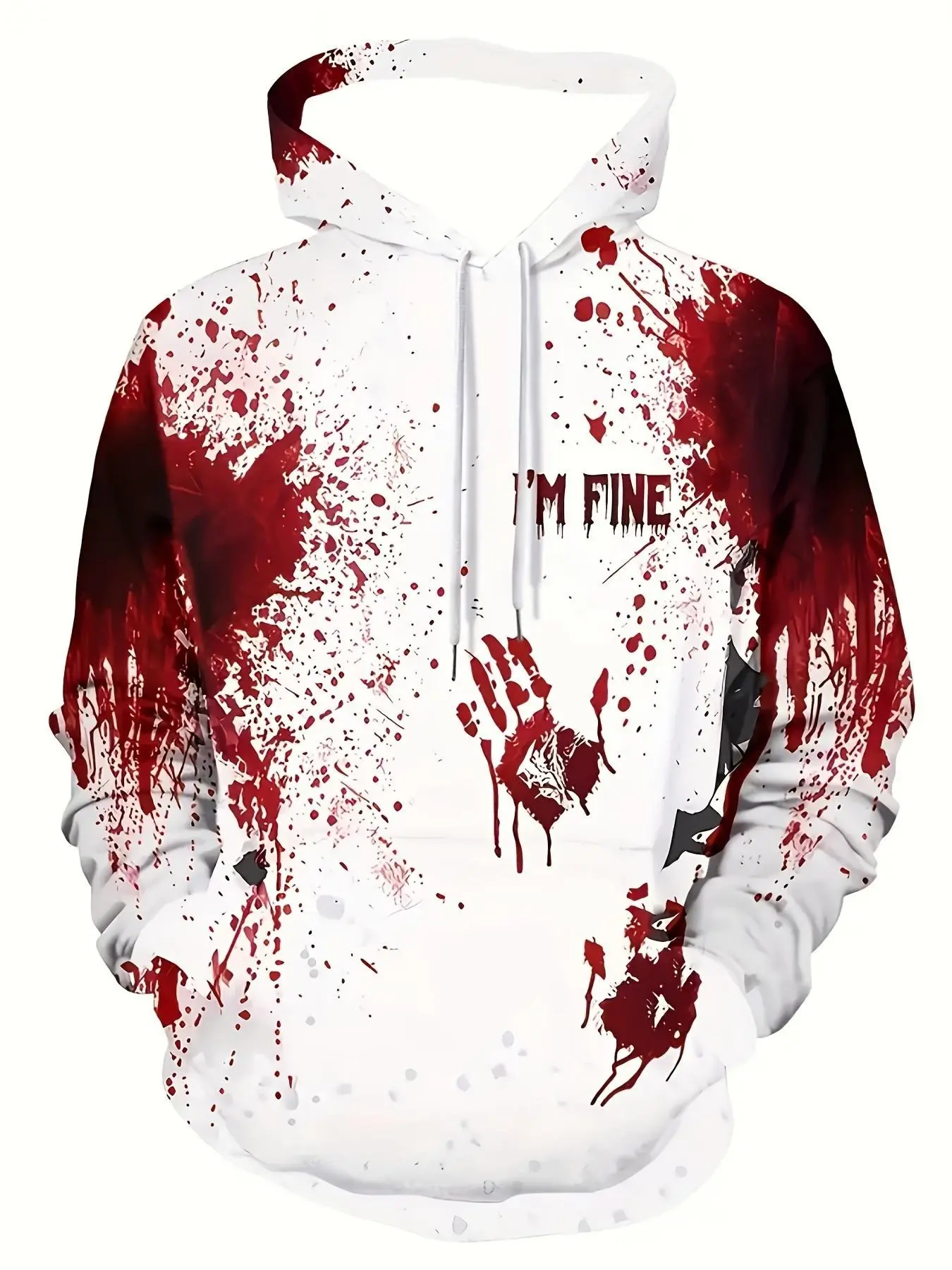 Unisex Halloween Blood Splatter Handprint I'M FINE Letter Print Hoodie Couple Street Style Casual Pullover Tops