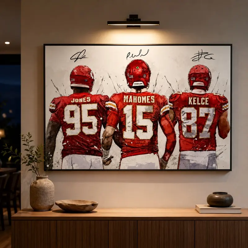 Kansas City Chiefs Football Legend Trio Watercolor Art Print - NFL Fan Home Decor, Man Cave Office Wall Decor Gift for Football Enthusiasts