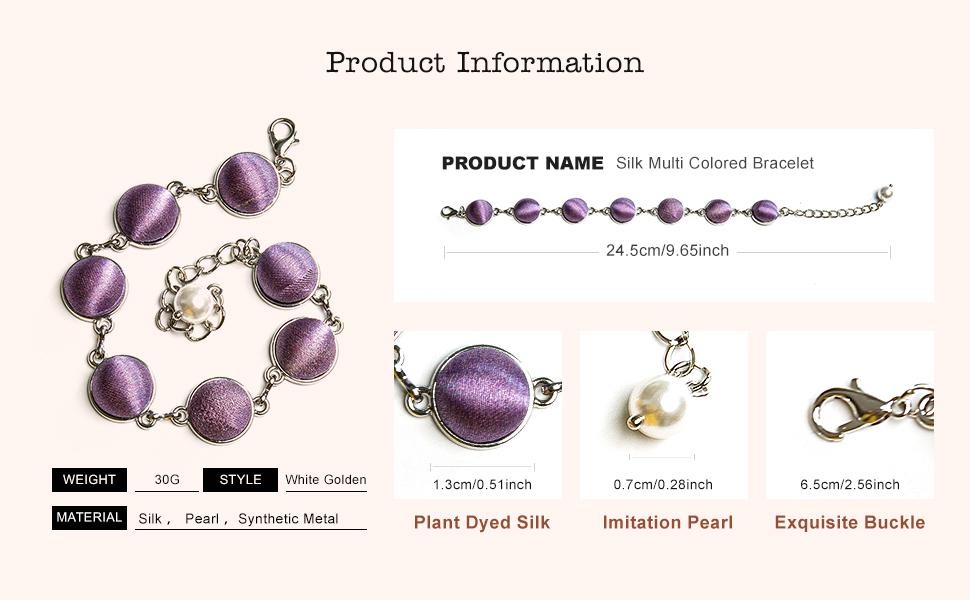 【Summer Gift】-Multicolour silk bracelet in silver – Hypoallergenic silk jewelry dyed with natural plant extracts.