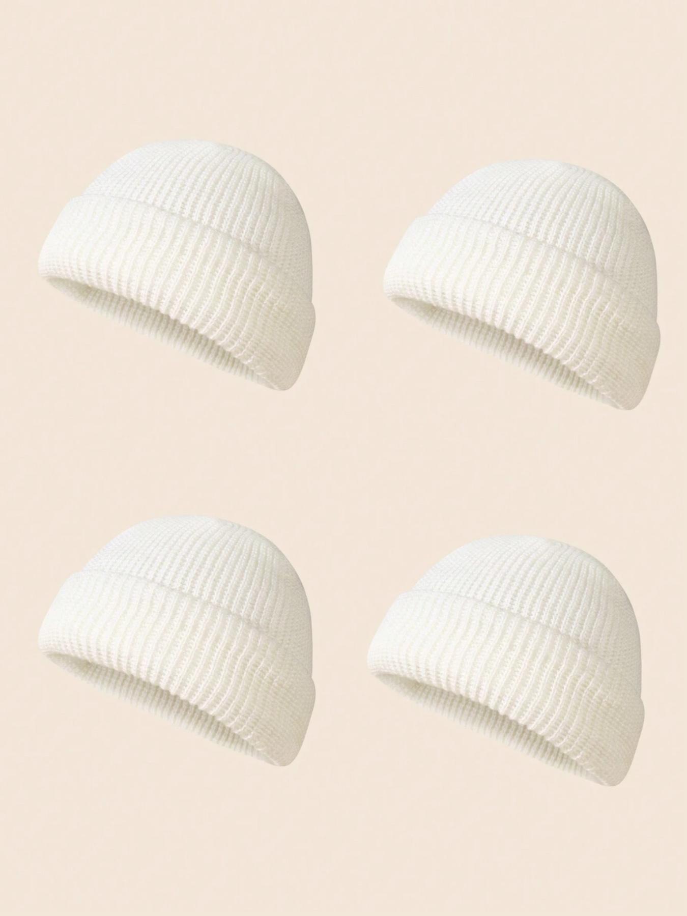 Men's Solid Color Beanie Set, Knit Style, Perfect for Fall & Winter Daily Wear, 4 Piece Pack, Casual Fashion Accessories, Knit Hats, Beanie Fitted