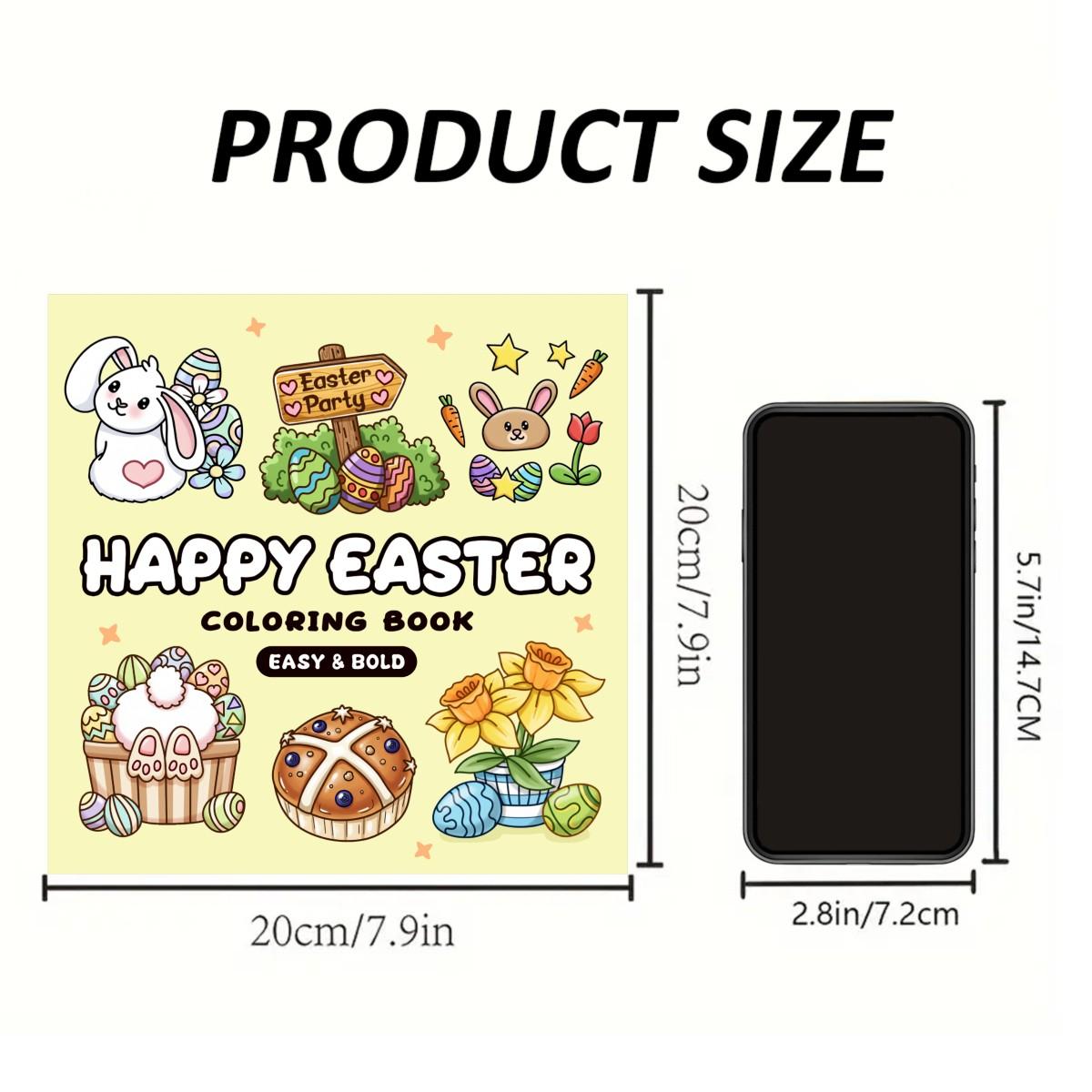 Happy Easter Coloring Book Theme, Cute Coloring Book, 24 Bold Stress-Relief Designs, 7.9in X 7.9in Perfect Size, Thick Paper, Gift for Adults Kids Teens