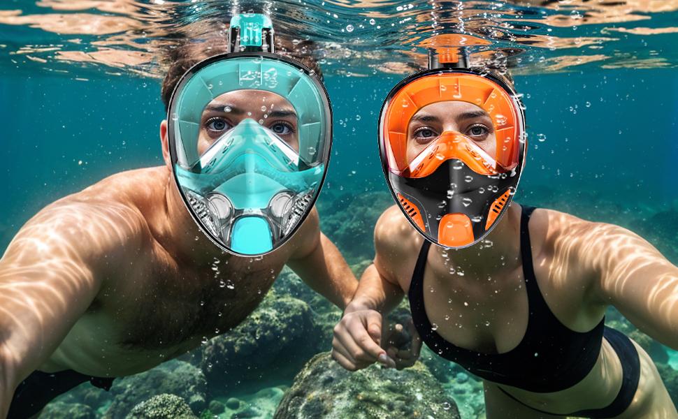 JRing Full Face Snorkel Mask Adult Snorkeling Gear Dry Top Breathing System Foldable Anti-Fog Anti-Leak with Camera Mount