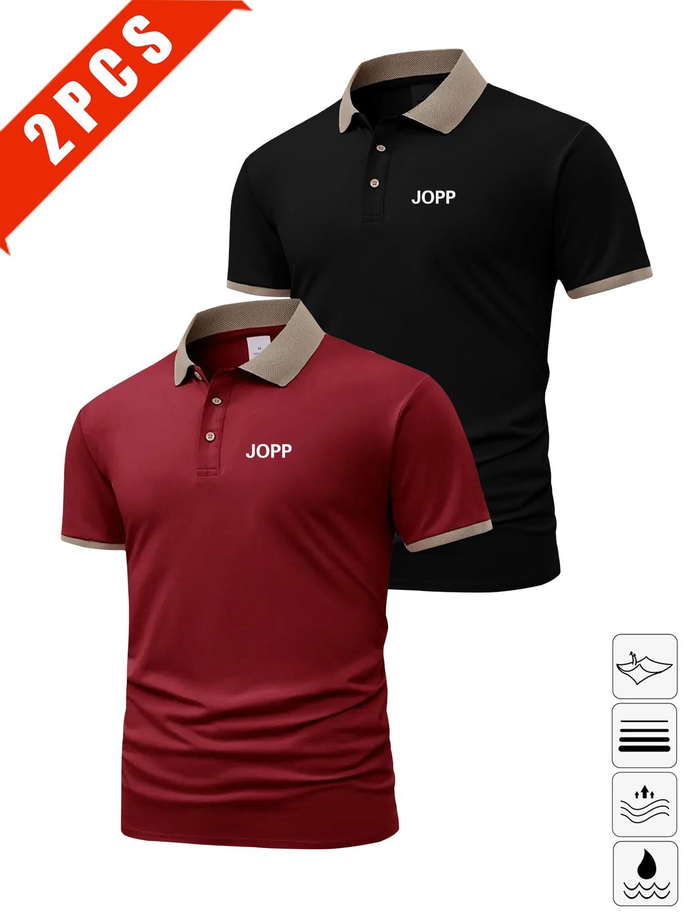 Men's Summer Polo Shirts, 2-Pack Letter Print Short Sleeve, Breathable Casual Golf Wear, Slim Fit, Multi-Color, Perfect Gift for Husband