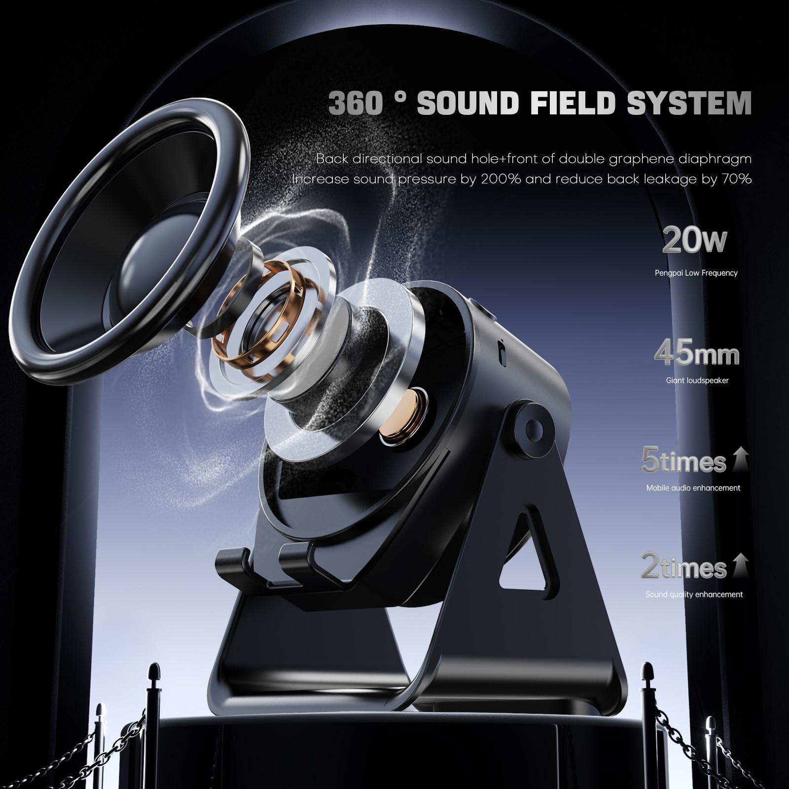 Wireless Induction Speaker Bluetooth-compatible 5-In-1, USB Emergency Charger, RGB Light, 360° Rotating Stand, Portable Desktop, Home, Outdoor, Travel Gift