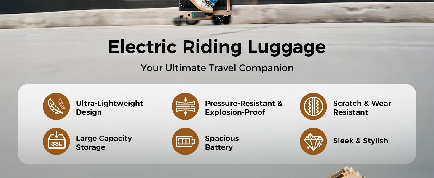【Flight-Approved】38L Smart Rideable Electric Luggage Scooter - Reinforced Anti-Bend Handle, High-Strength Suspension Wheels & Rust-Resistant