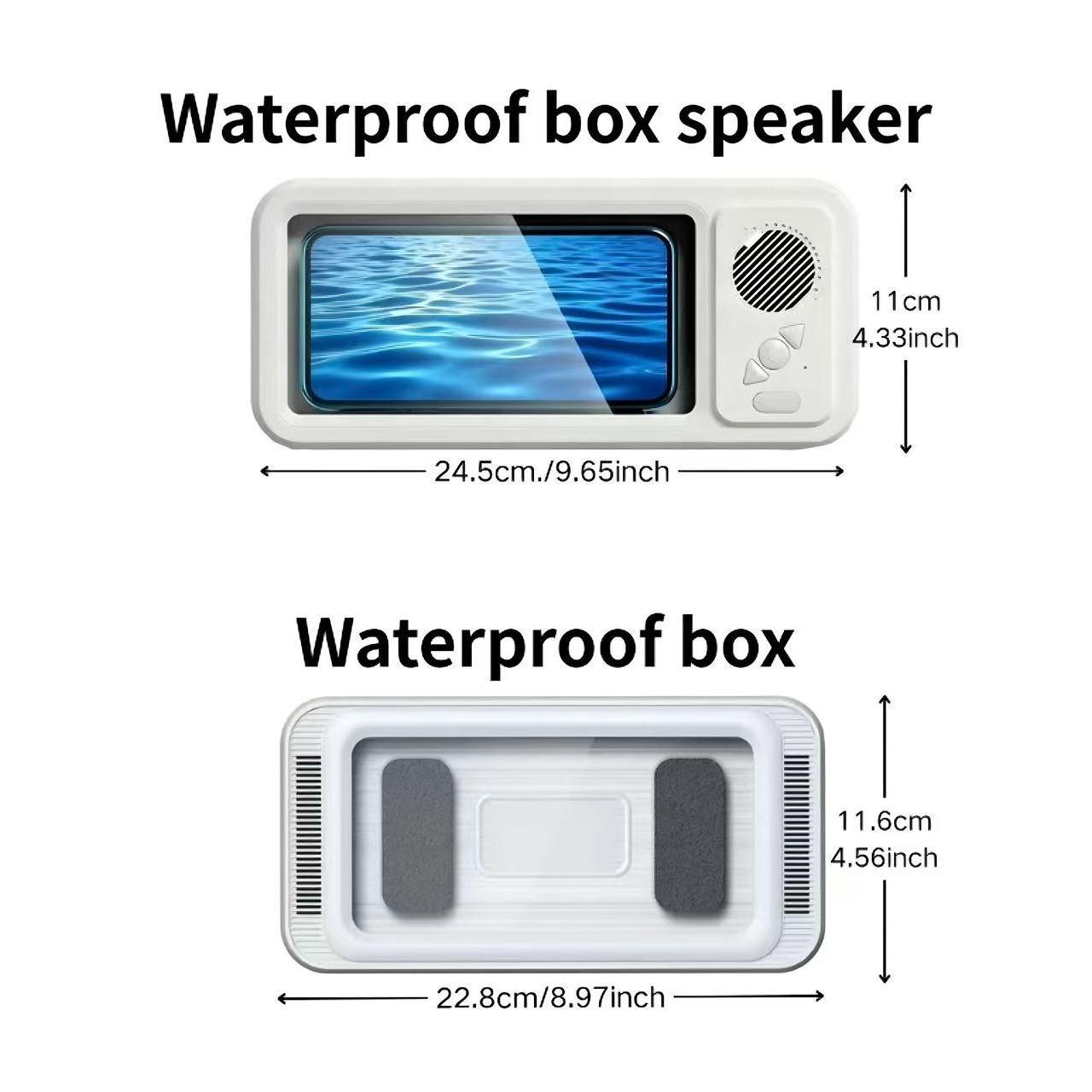 Waterproof box speaker, bathroom waterproof 360 ° rotating touch screen, Bluetooth speaker, watch movies, listen to music, phone holder Bluetooth speaker audio shower TV holder, Multifunctional Wireless Speaker, swimming pool, kitchen, bathroom, sink