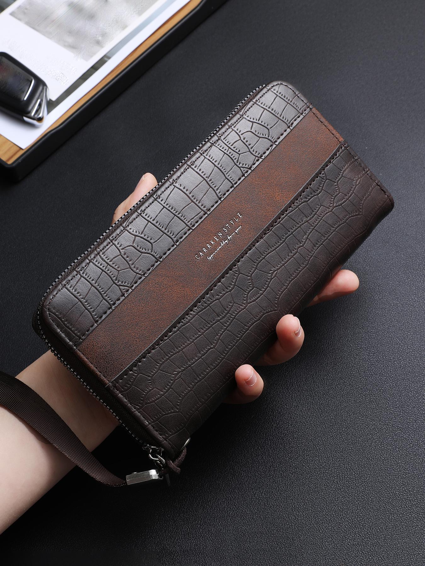 Men's Business Stone Texture Zipper Clutch Bag, Fashion Color Block Design, Multi-Functional Large Capacity Wallet, Gift for Boyfriend Father Son, Men Gifts