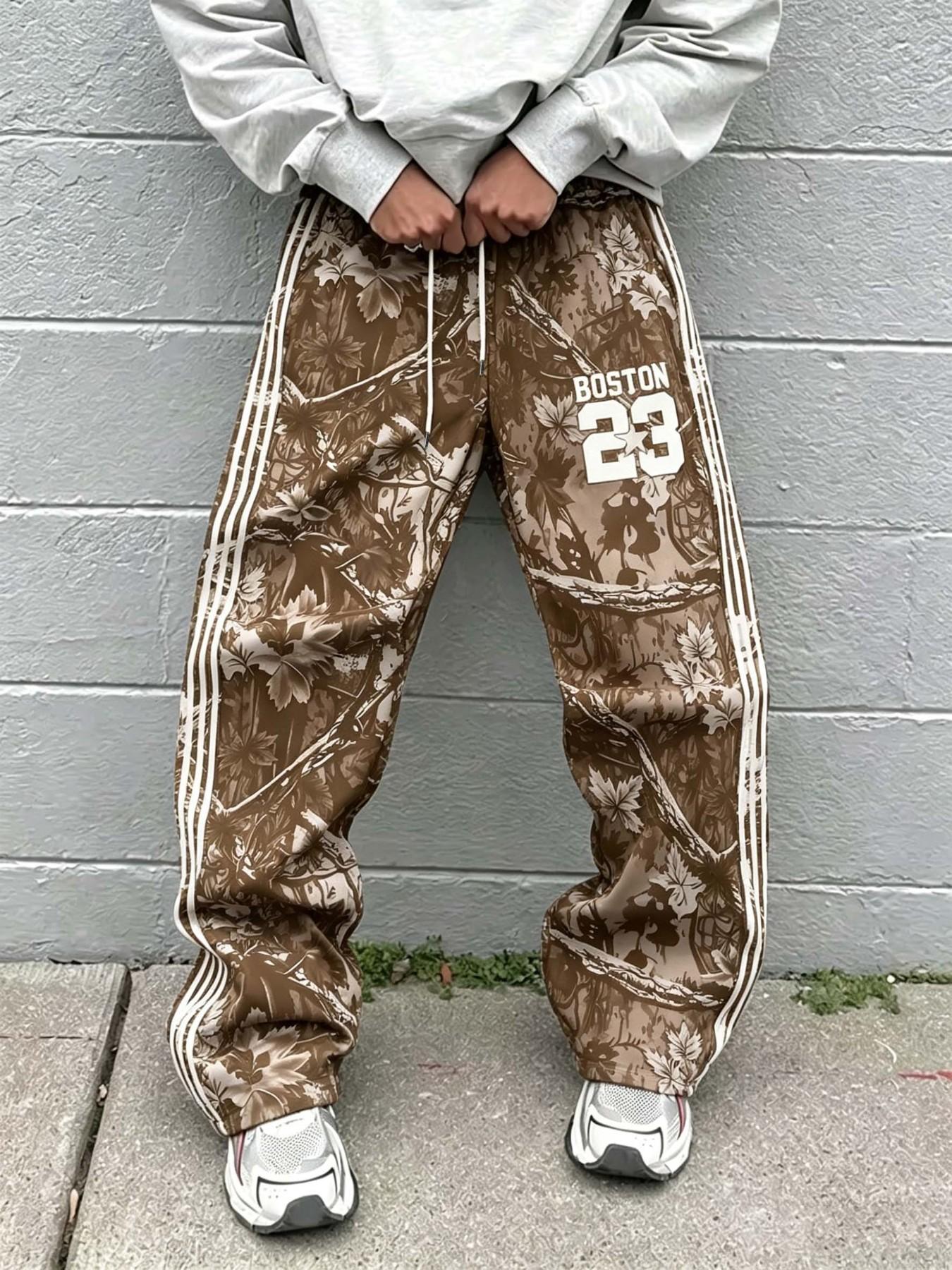 🔥 Virus Boston 23 Camouflage Tracking Pants 🔥|  Essential Y2K streetwear! Unique forest camouflage print with 3 stripe details and "BOSTON 23" logo | Comfortable wide leg fit, perfect for street style and daily styling 🔥