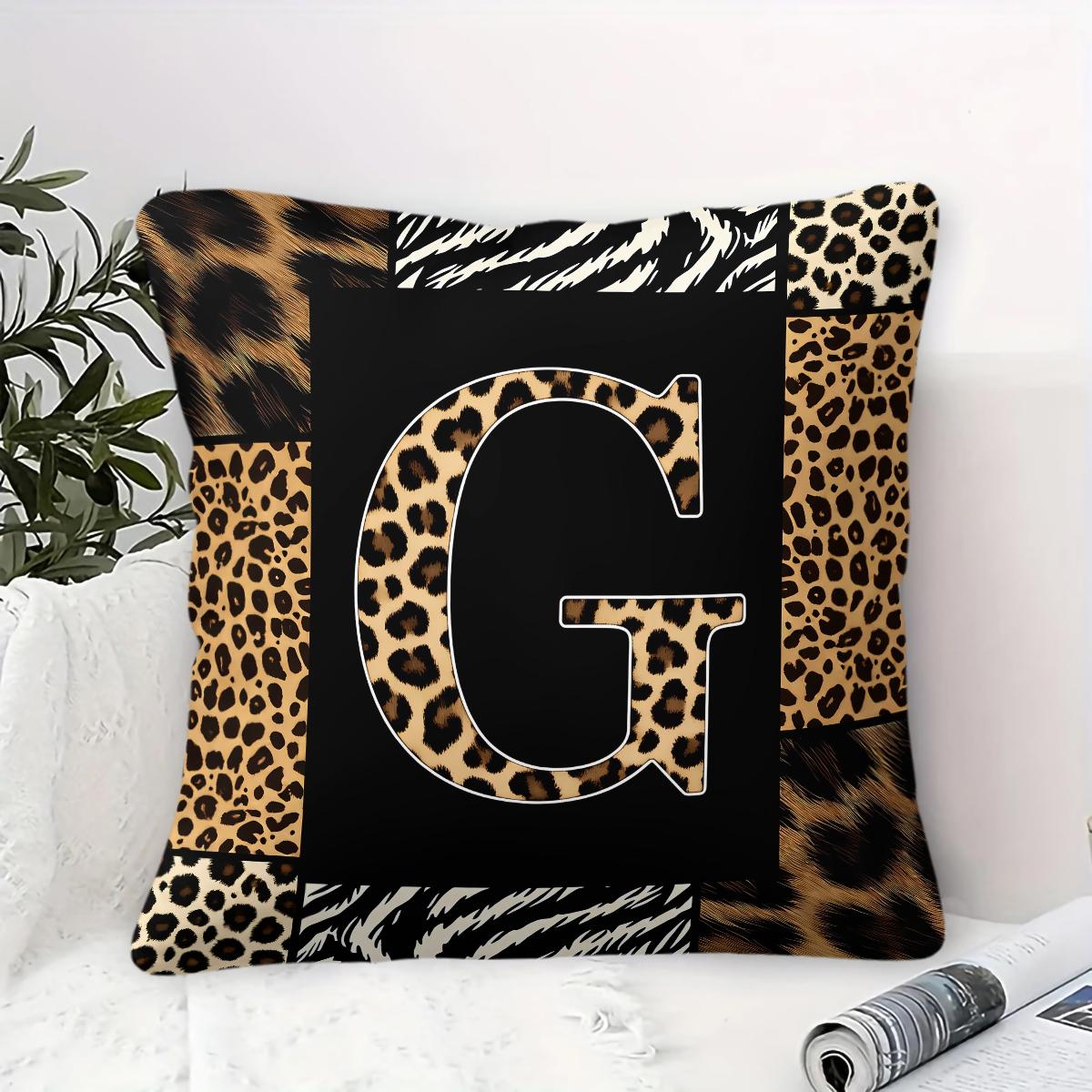 Boho Animal Print Letter Decorative Throw Pillow, Personalized Home Decor, All Season Use for Sofa Bay Window Cafe, With Pillow Insert, Ideal Housewarming Christmas Birthday Gift