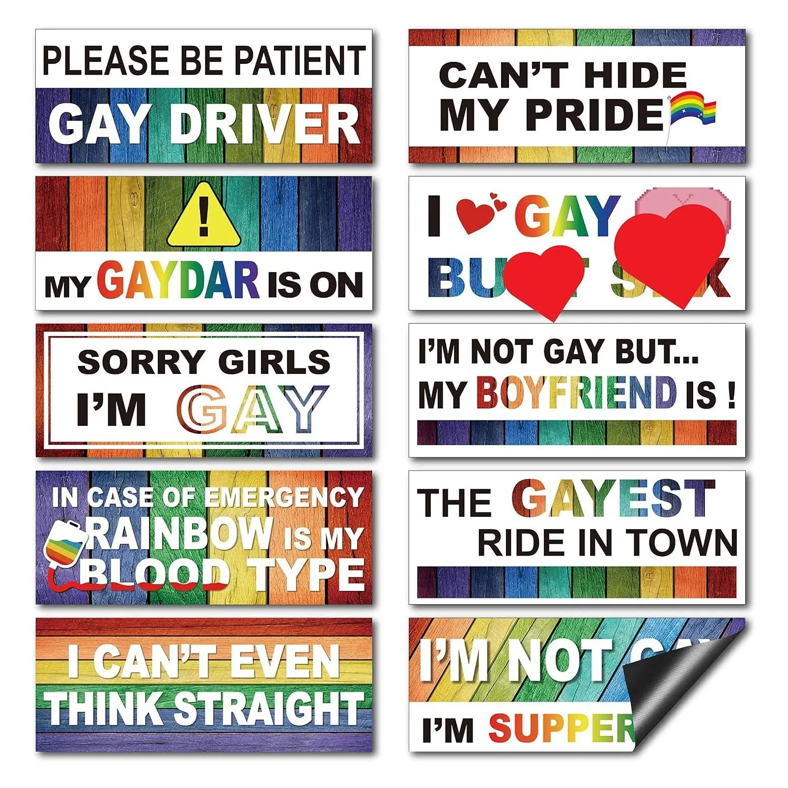 10 Pcs Funny LGBT Rainbow Bumper Decals Stickers Colorful Prank Car Stickers Magnetic Car Accessories for Truck Vehicle Luggage Window Refrigerator Stylish StyleGift