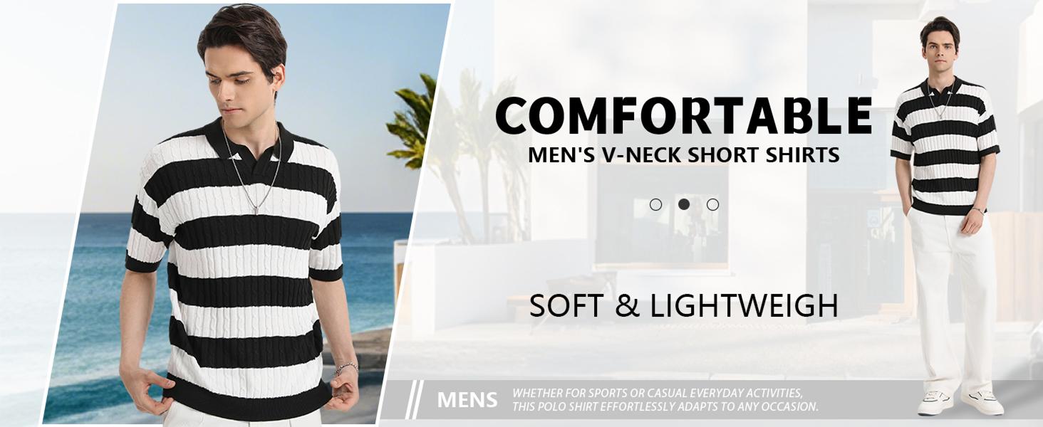 HYPESTFIT Men's Striped Casual Collar Short Sleeve SweaterRegular Fit Casual Lightweight Half Sleeve Pullover!for Summer, Fashion Men's Knitwear for Daily Wear
