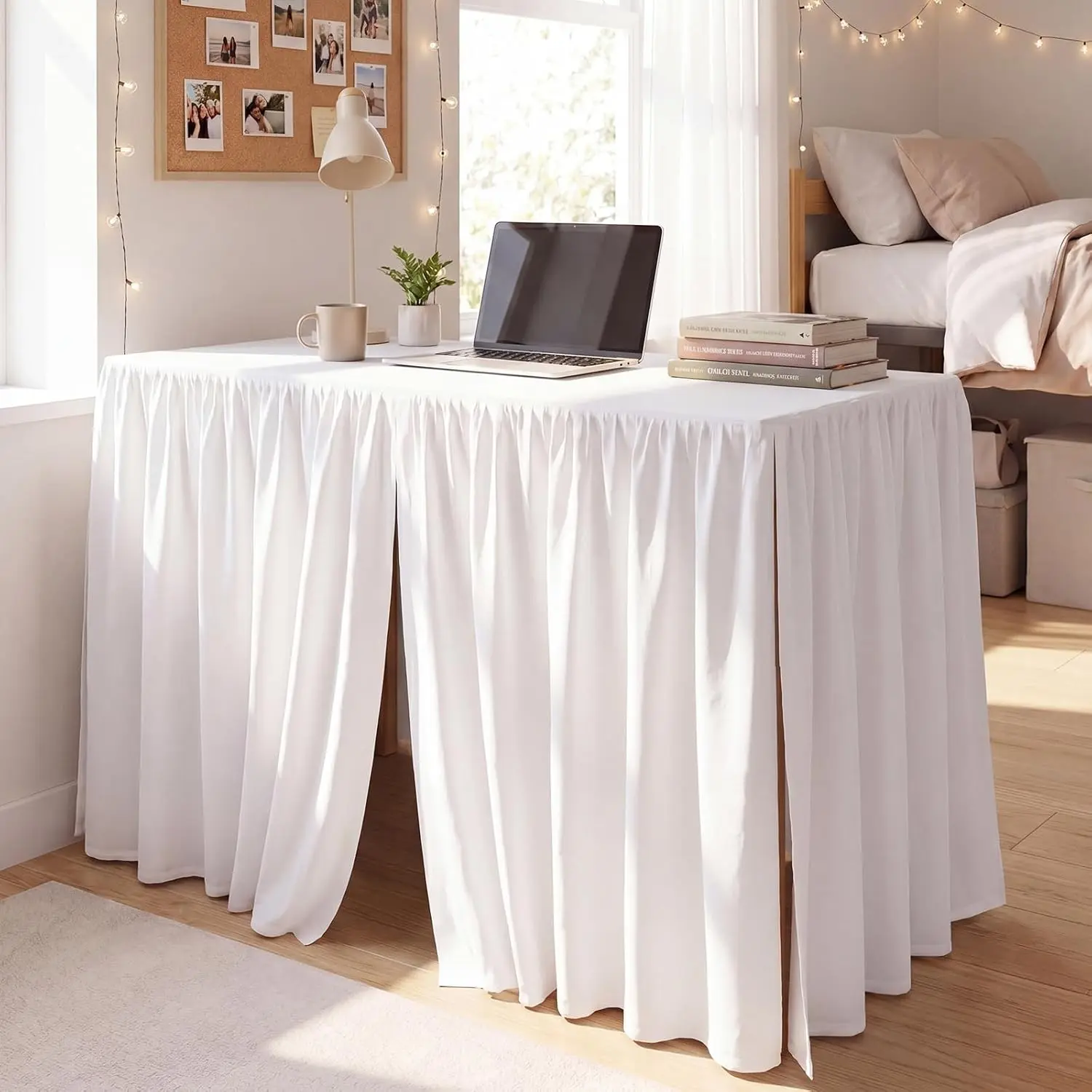 1 Piece Ruffled Split Dorm Desk Skirt 42" L x 24" W x 30" H, White