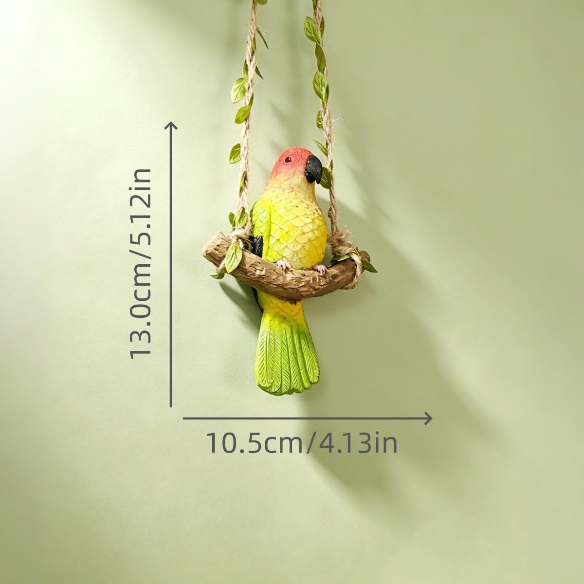 Colorful Bird Swing Decoration, Realistic Parrot Hanging Ornament, Resin Parrot Sculpture for Home Outdoor, Garden Decor Gift