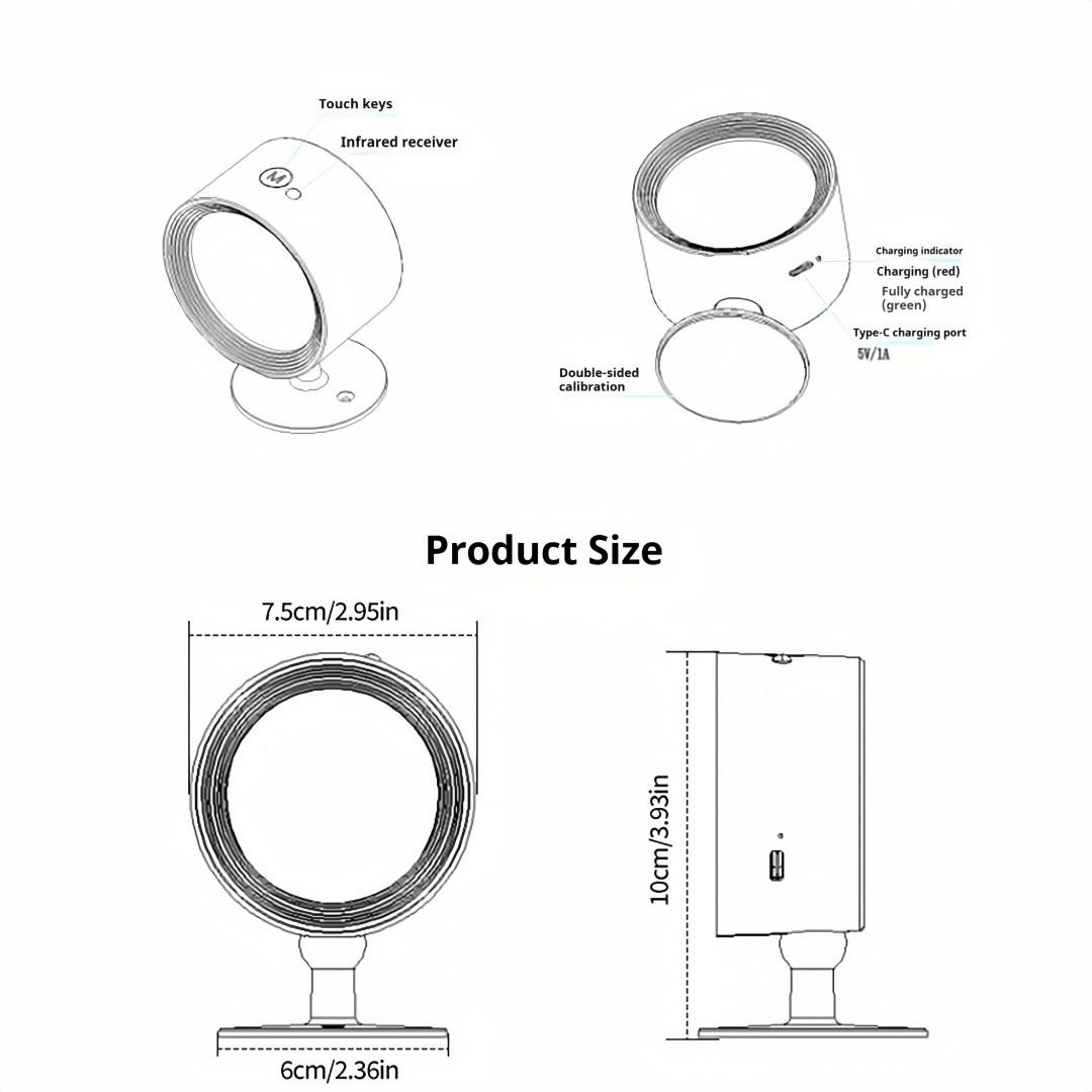 LED Wall Lamp USB Rechargeable Magnetic Ball Reading Light, RGB Color, Touch Remote Control, Perfect for Bedroom, Hallway, Cabinet, Living Room