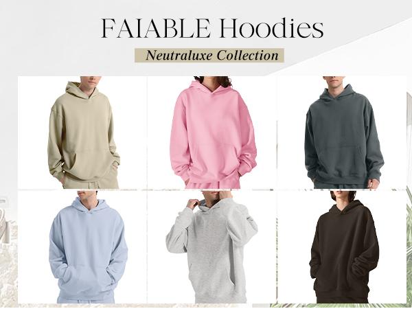 FAIABLE Unisex Oversized Long Sleeve Hoodie with Pockets - Essential Sweatshirt in Washed Smith Plush for Ultimate Comfort and Style - Available in Soothing Colors with Durable Fabric for Everyday Wear