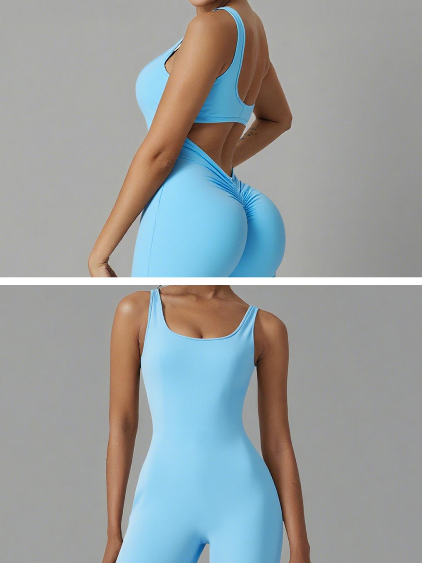 Women's Sporty Backless Yoga Jumpsuit, Workout Jumpsuits, Tight-Fitting Below Ankle Pants, Suitable for All Seasons, Ideal for Sports & Daily Wear