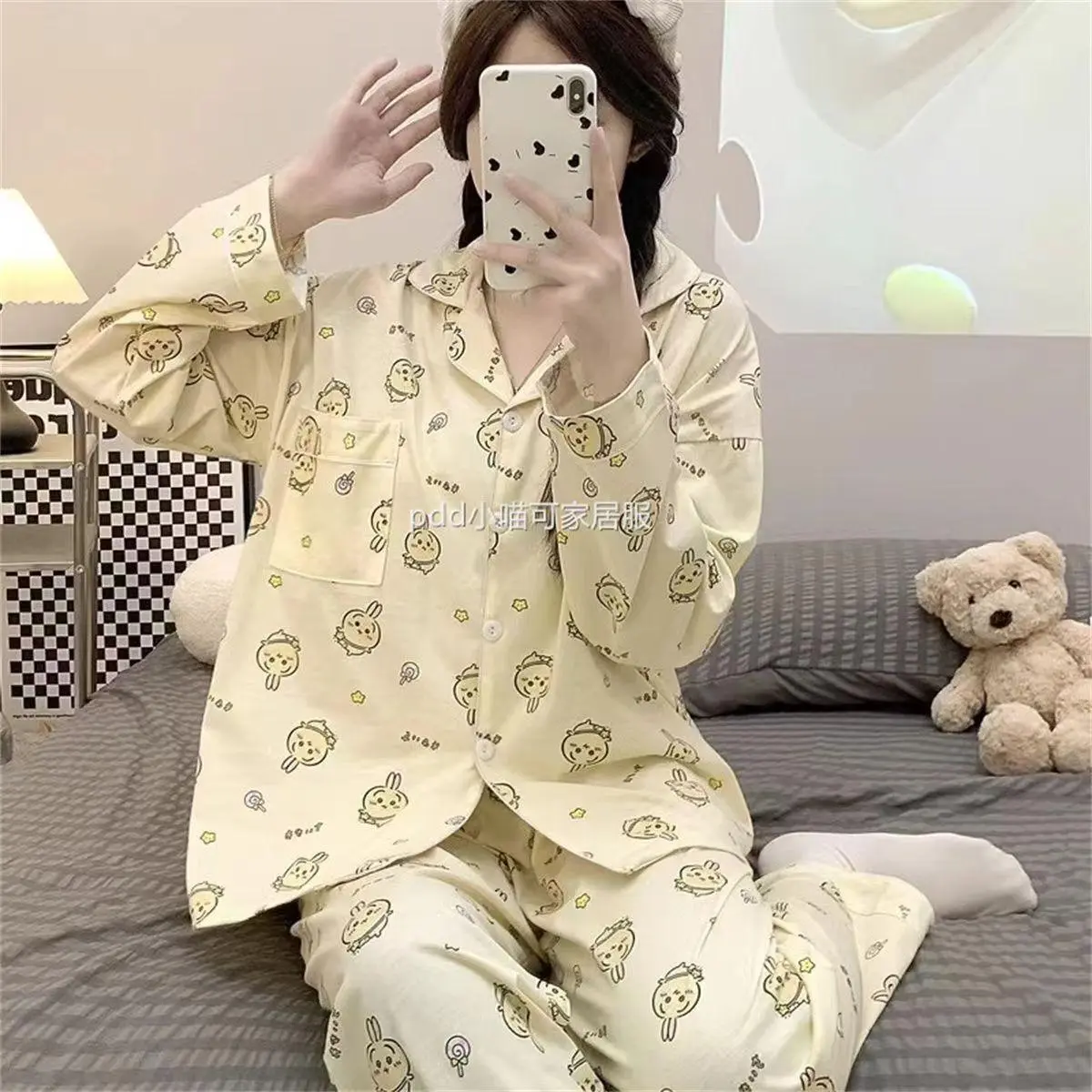 Chiikawa Pajamas Hachiware USAGI Pajamas Women's Spring and Autumn Long-sleeved Trousers Winter Home Wear Set