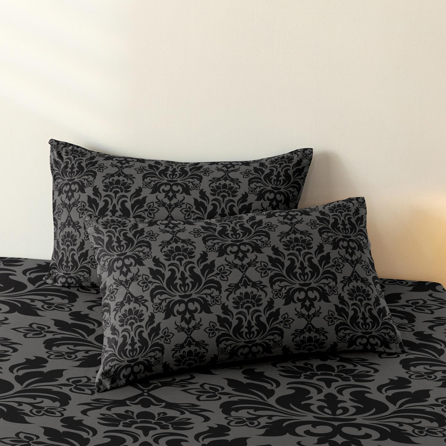 3pcs Fitted Sheet Set (1 Fitted Sheet + 2 Pillowcases, Pillow Core Not Included), Home Dormitory High-Definition Printed Black Pattern Fitted Sheet