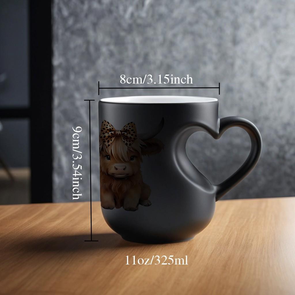 1pc Highland Cow Print Color Changing Mug - 11oz/325ml Durable Thermochromic cup, Cute Highland Cow & Bow Design, Coffee, Novelty Coffee Mug, Ceramic Mugs, Ceramics Mug, Ideal for Festival Gifts, The Perfect Gift for Coffee Lovers, Drinkware