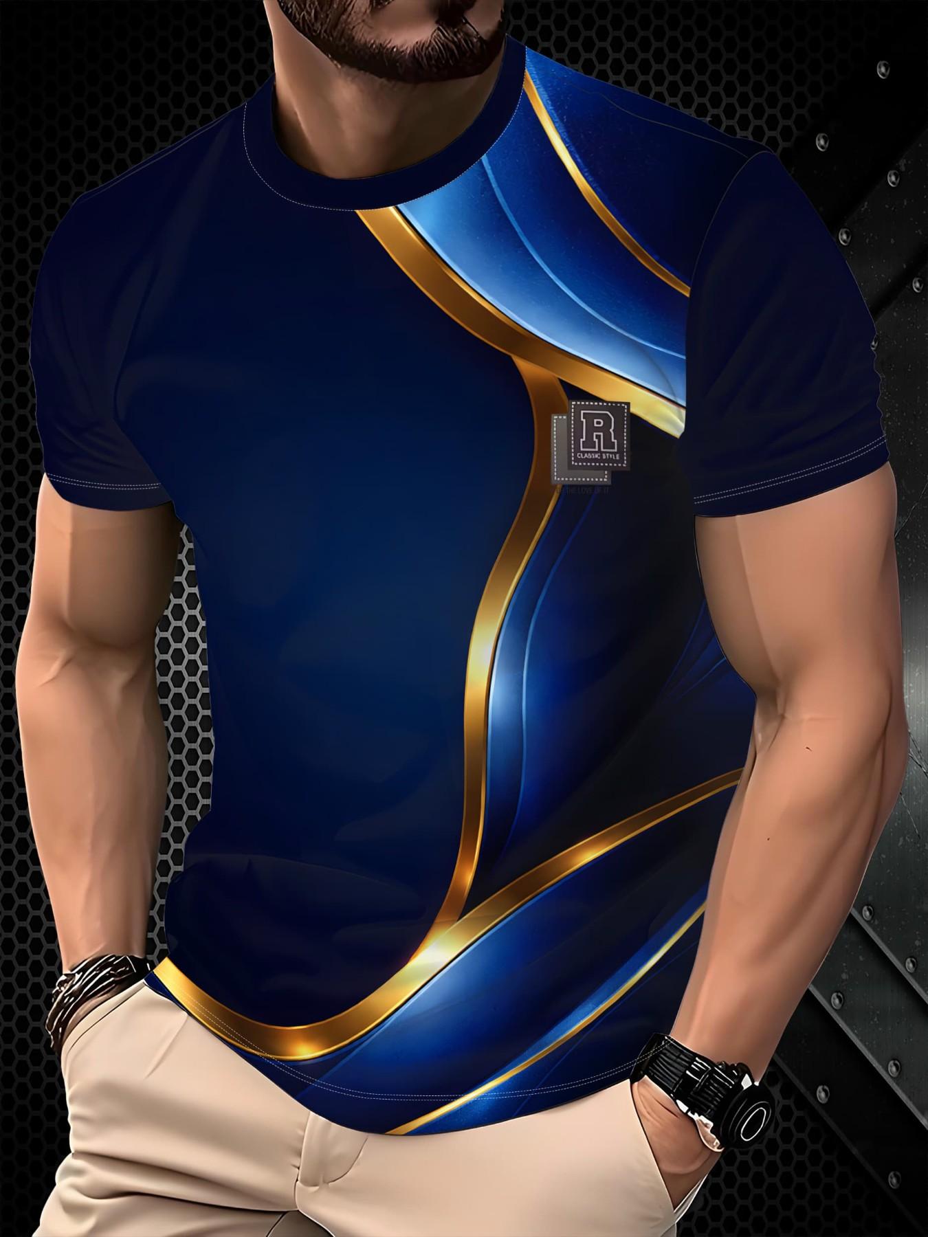 Unisex Casual Short Sleeve T-Shirt, Gradient Blue Luxury Style, Summer Streetwear, Breathable Ice Silk Material, Ideal for Daily Wear & Sports