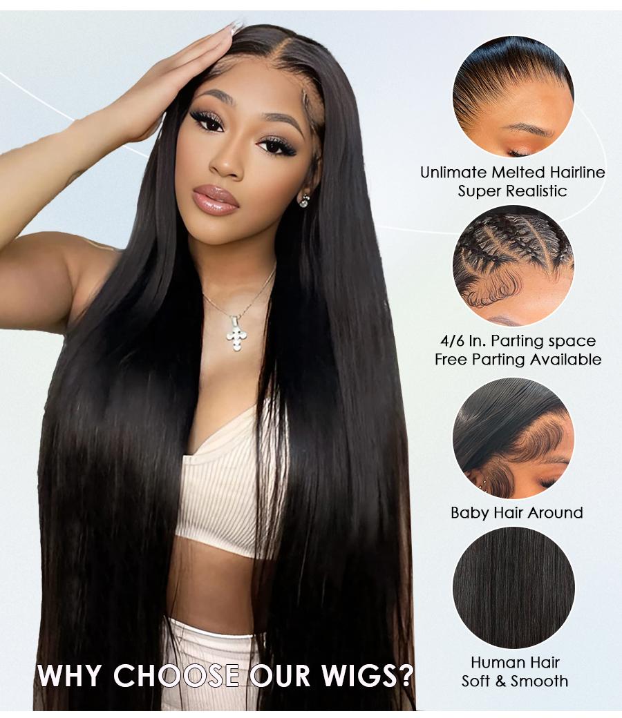 [New Upgrade] Pizazz Drawstring Glueless Wig 13x6 HD Transparent Lace Front Human Hair Wigs 220 Density Pre-Cut / Pre-Plucked Brazilian Straight Lace Frontal Wig With Tiny Knots