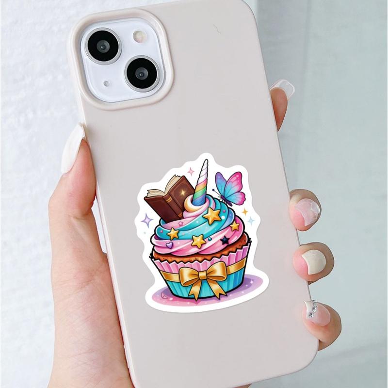 50 sheets creative cartoon magic cake stickers, cute and personalized cardboard cupcakes, waterproof decorative stickers