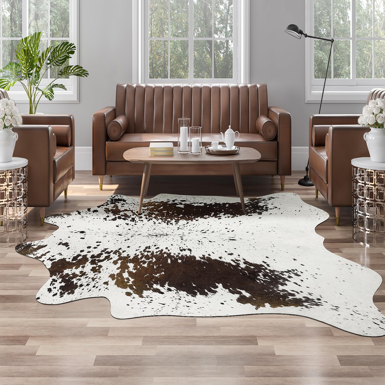 LOCHAS Faux Cowhide Rug | Pet & Kid-Safe Non-Slip Non-Shedding Carpet, Scratch Resistant Floor Mat for Modern Farmhouse, Nursery Playroom, Easy Clean Living Room Decor