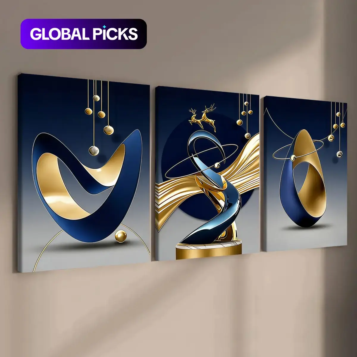3-Piece Wooden-Frame Canvas Wall Art Set, Wall Art Prints, Modern Abstract Geometric Pattern, HD Inkjet Waterproof Canvas for Living Room, Hallway & Home Decor #GLOBAL PICKS